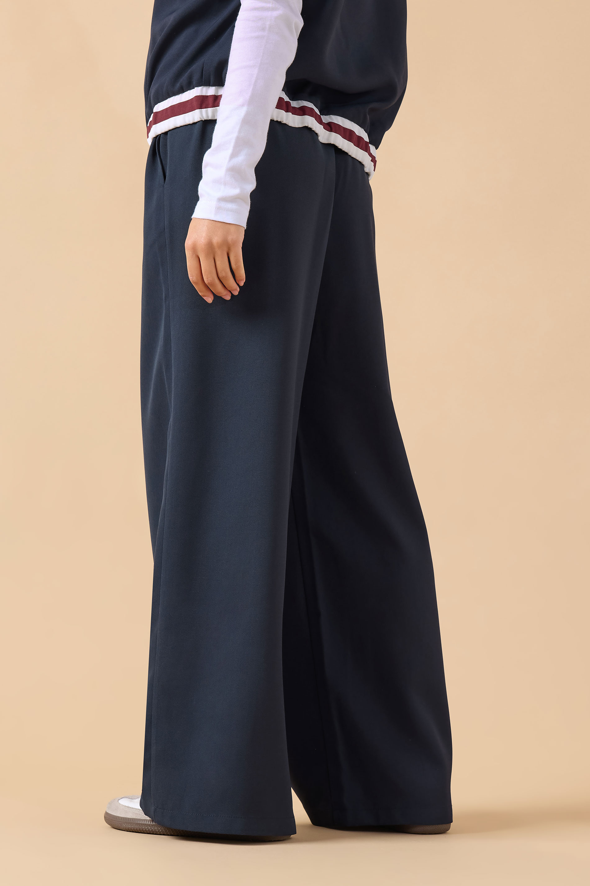 PixieGirl Petite Women's Navy Blue Contrast Waist Trousers | PixieGirl 3