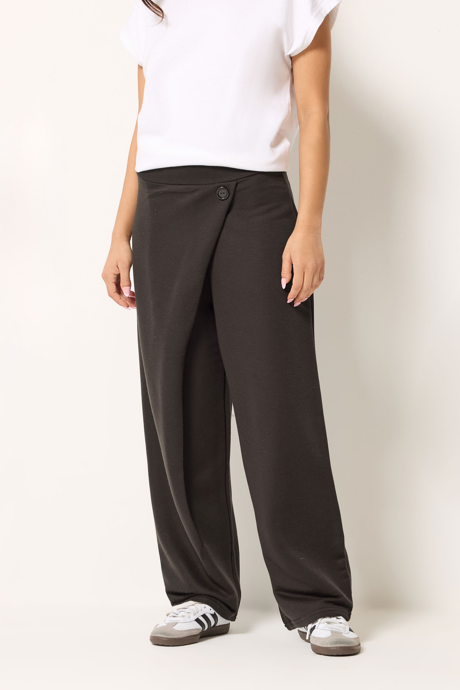 Pixiegirl Women's Brown Petite Chocolate Jersey Wrap Wide Leg Trousers Size Petite > 10