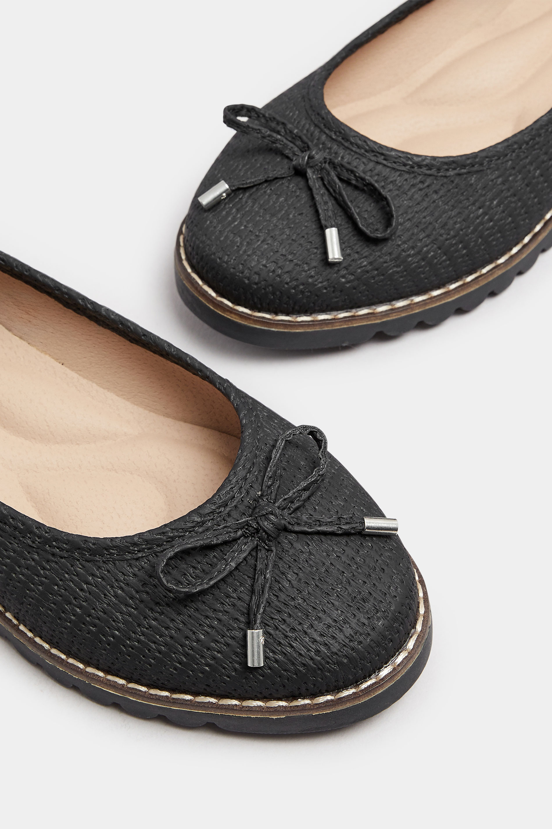 Black Woven Ballet Pumps In Extra Wide EEE Fit | Yours Clothing 5