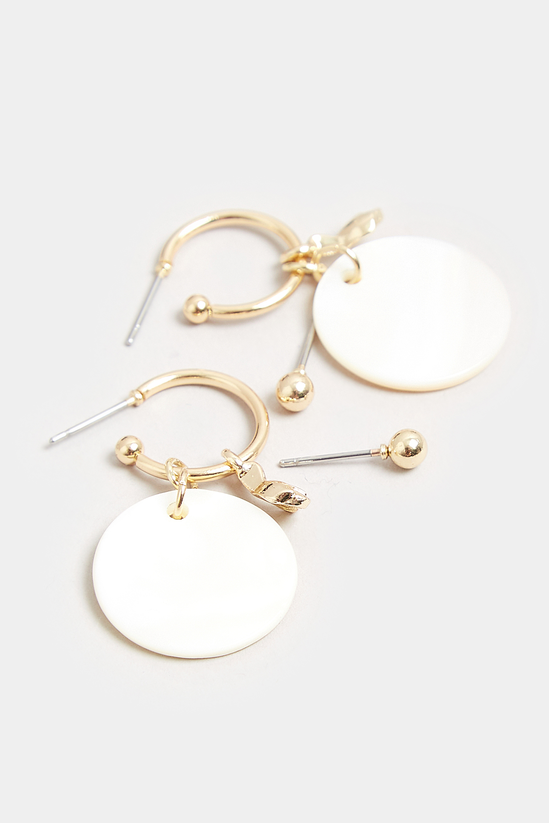 2 PACK Gold & White Shell Drop Hoop Earrings | Yours Clothing  3