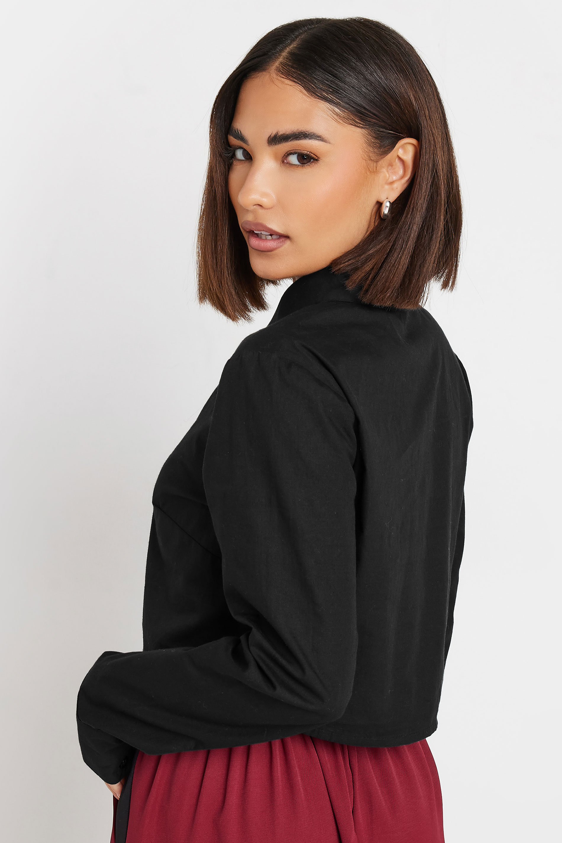 PixieGirl Petite Women's Black Long Sleeve Cropped Shirt | PixieGirl 4