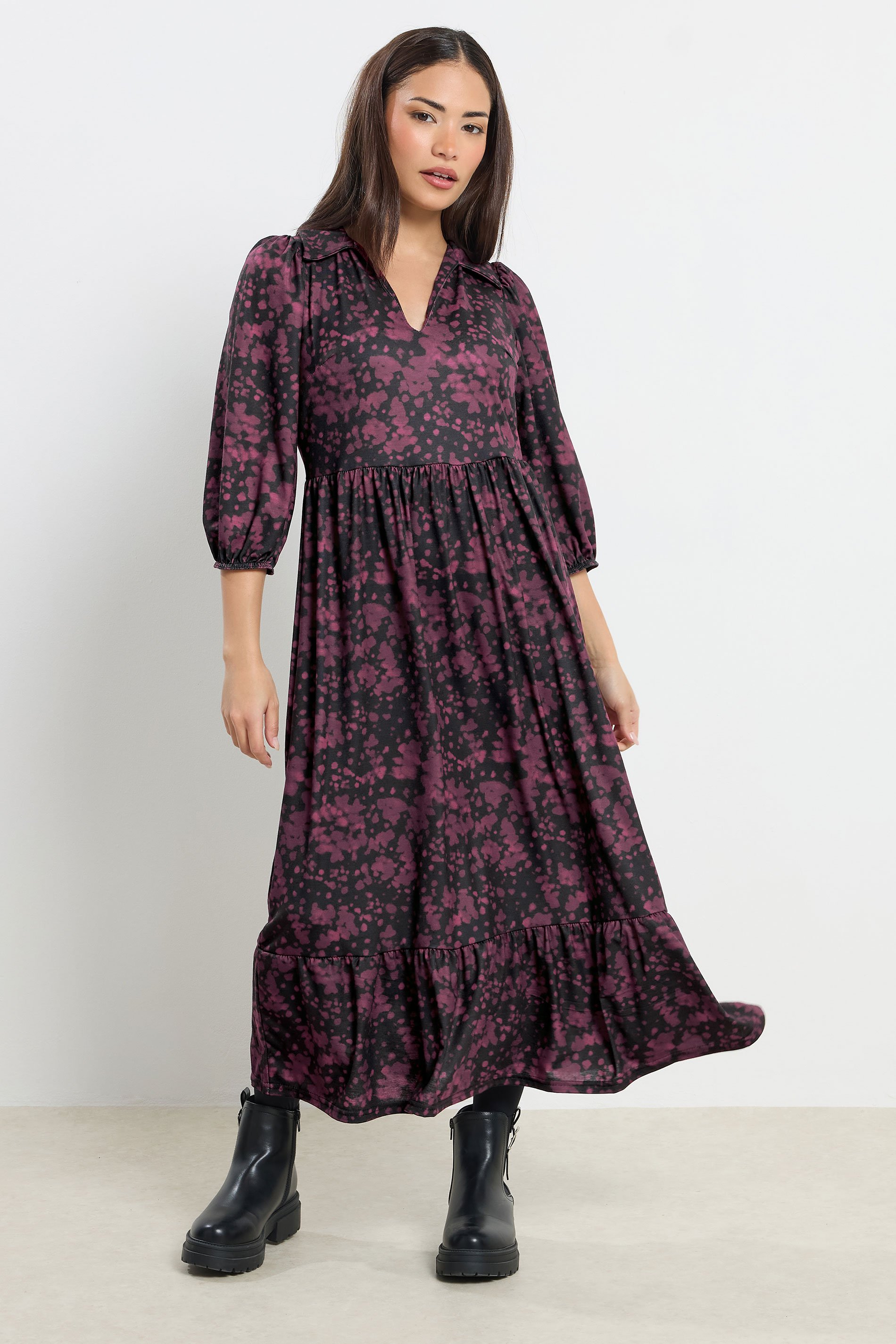 PixieGirl Petite Women's Burgundy Red Abstract Midaxi Dress | PixieGirl 2