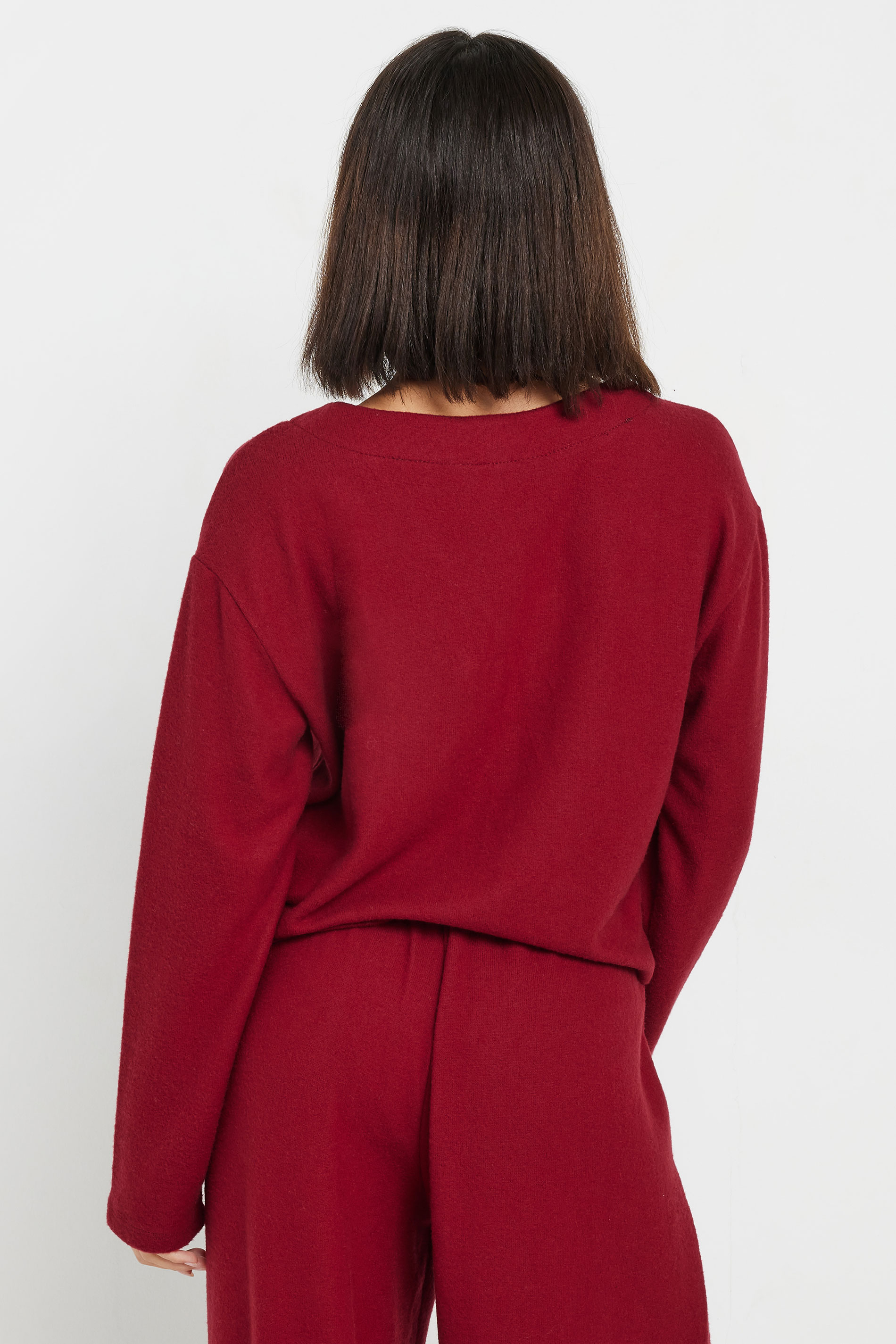 PixieGirl Petite Women's Burgundy Red Long Sleeve Cropped Cardigan | PixieGirl 3