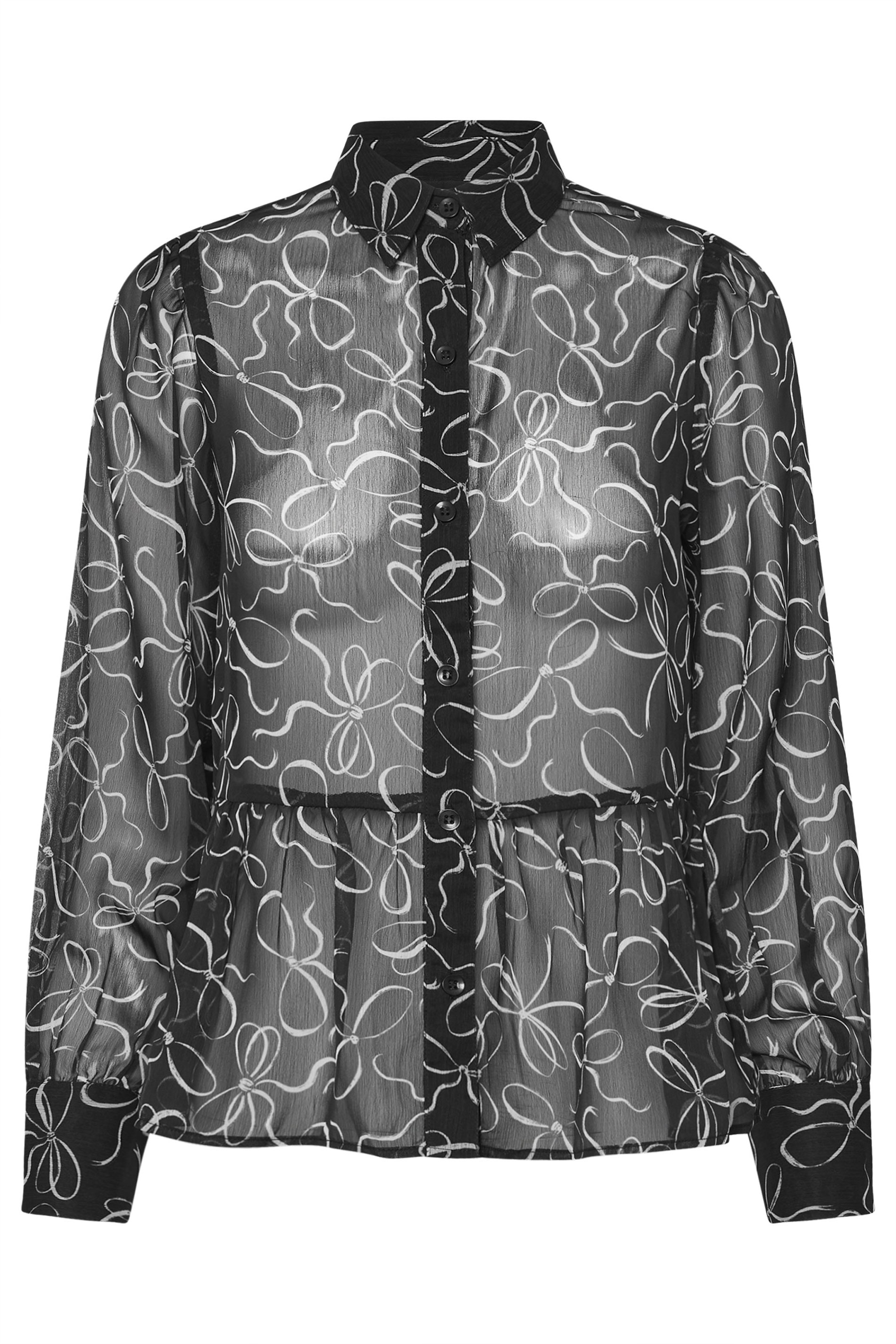 PixieGirl Petite Women's Black Bow Peplum Chiffon Blouse | PixieGirl 6