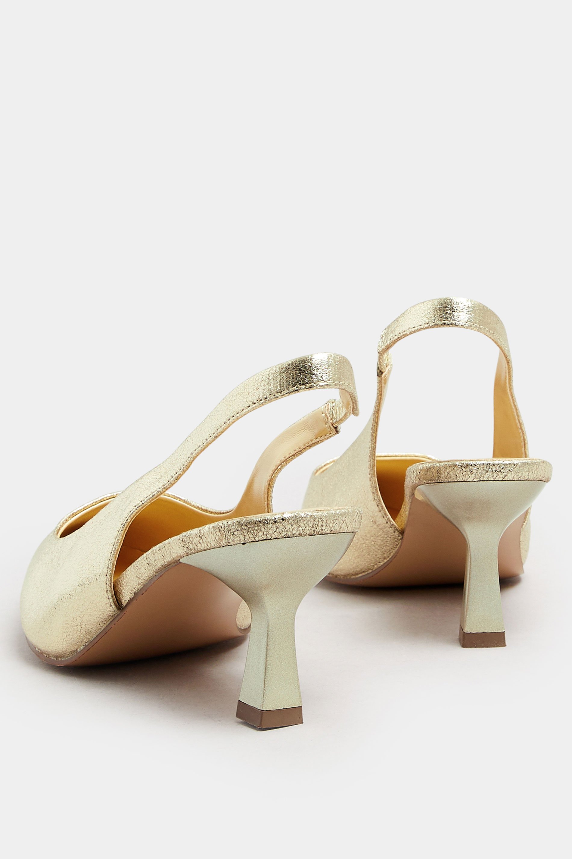 Gold Slingback Kitten Heel Court Shoes In Extra Wide EEE Fit | Yours Clothing 4