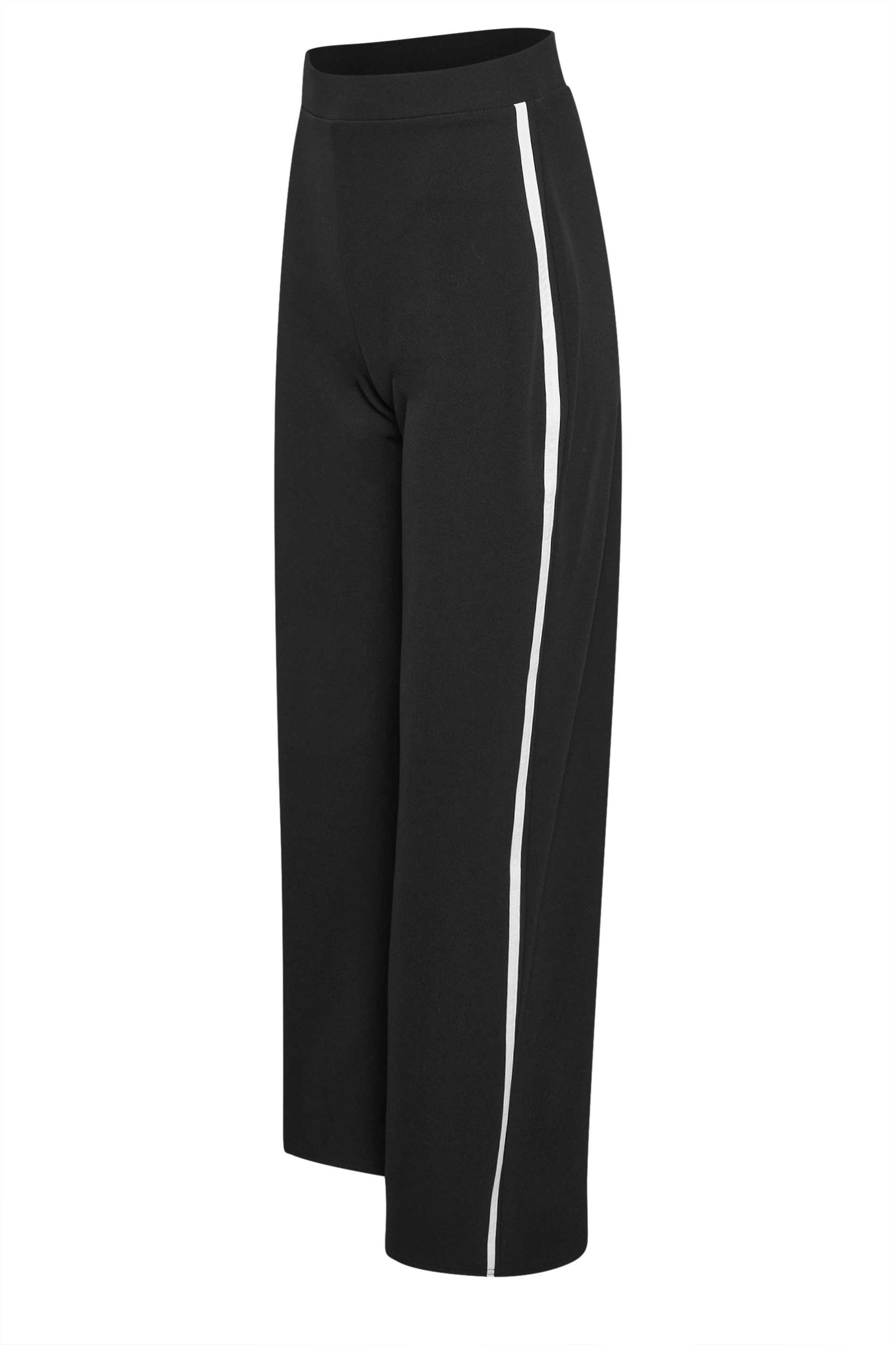 PixieGirl Petite Womens Black Side Stripe Wide Leg Trousers