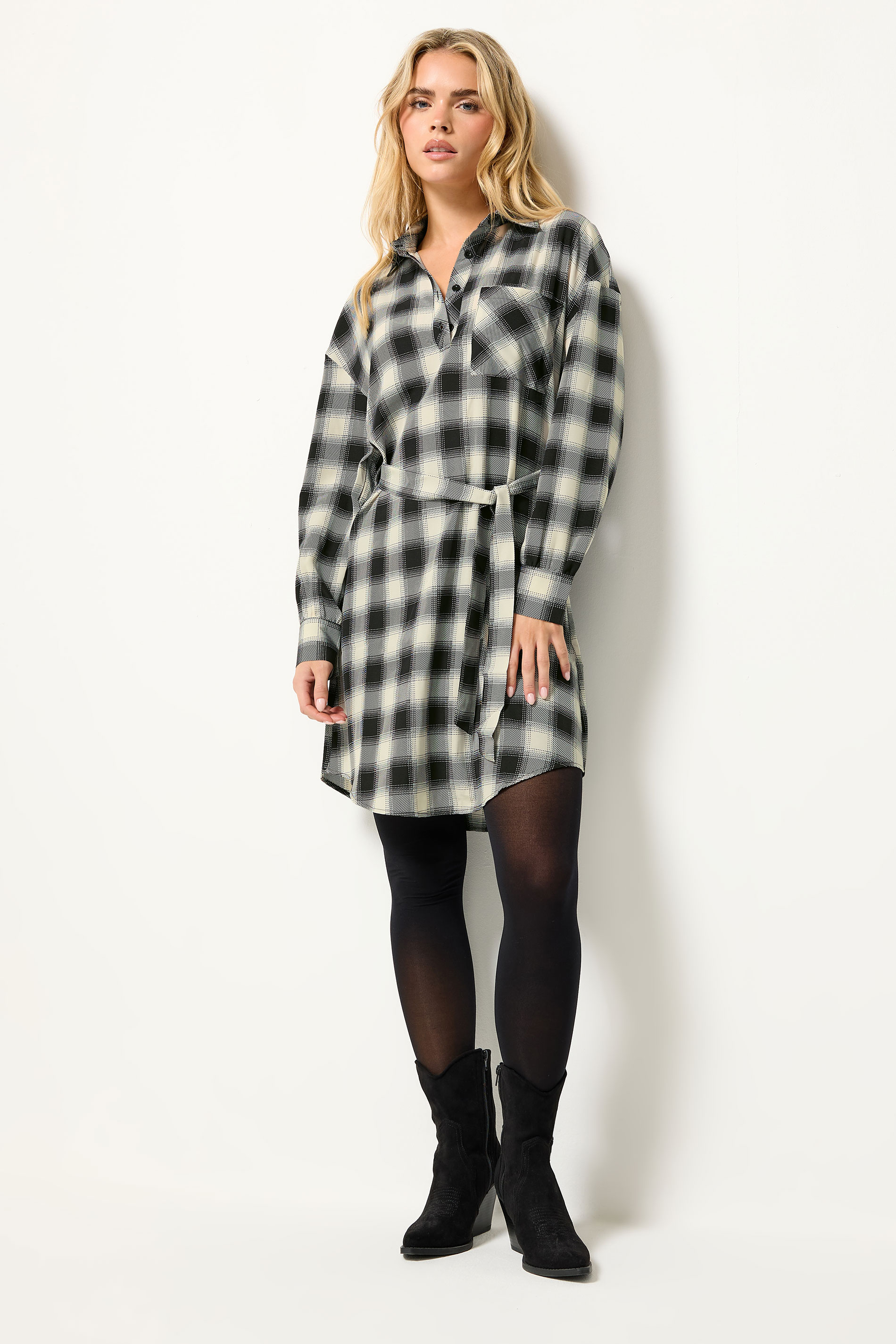 PixieGirl Petite Women's Black Check Print Shirt Dress | PixieGirl 2