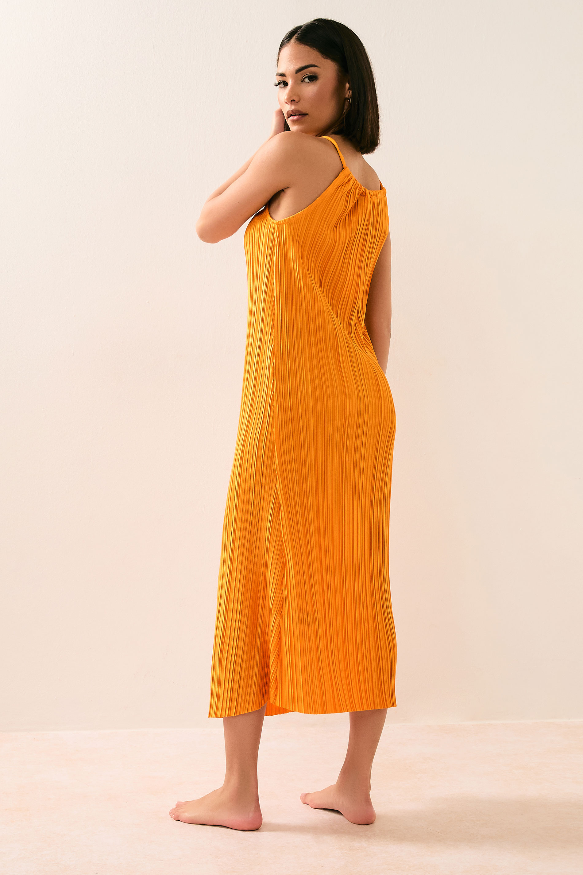 PixieGirl Petite Women's Orange Plisse Midi Dress | PixieGirl 6