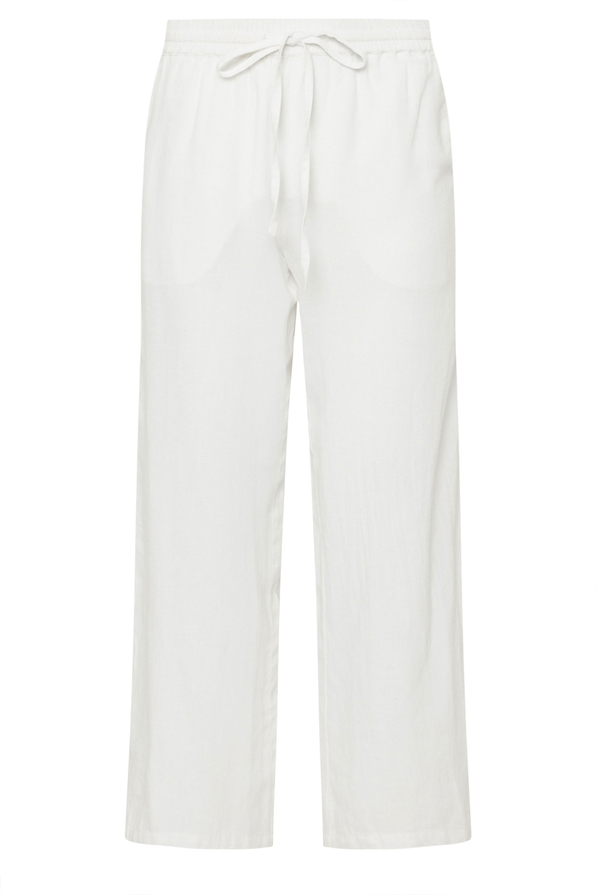 PixieGirl Petite Women's White Linen Drawstring Wide Leg Trousers | PixieGirl 5