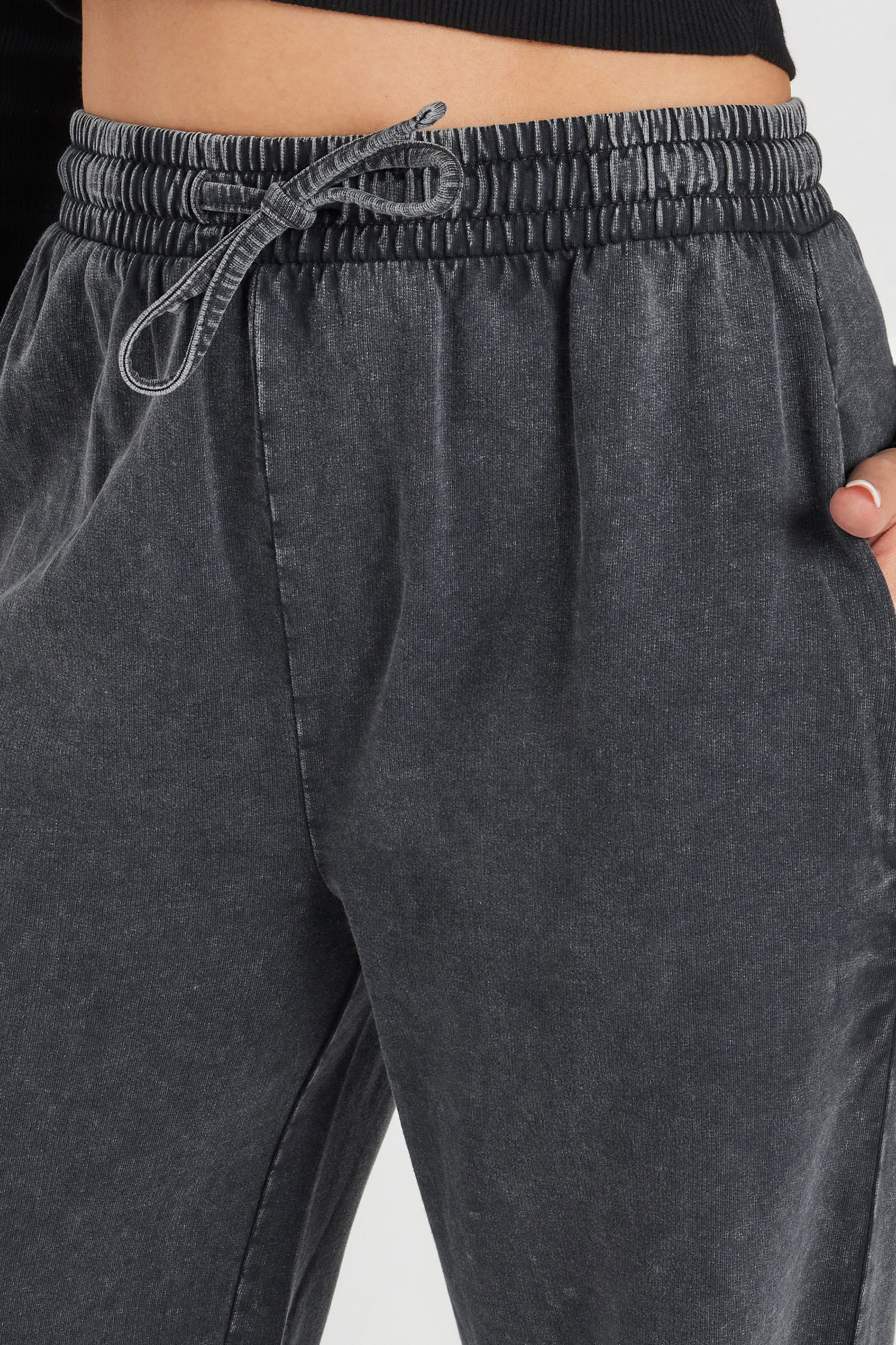 PixieGirl Petite Women's Dark Grey Acid Wash Wide Leg Joggers | PixieGirl 4