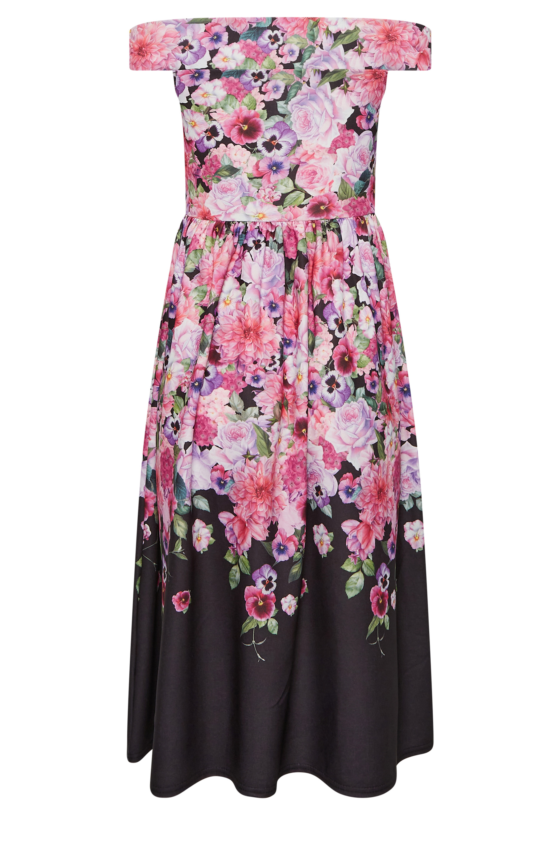 PixieGirl Black Floral Border Bardot Dress | PixieGirl 8