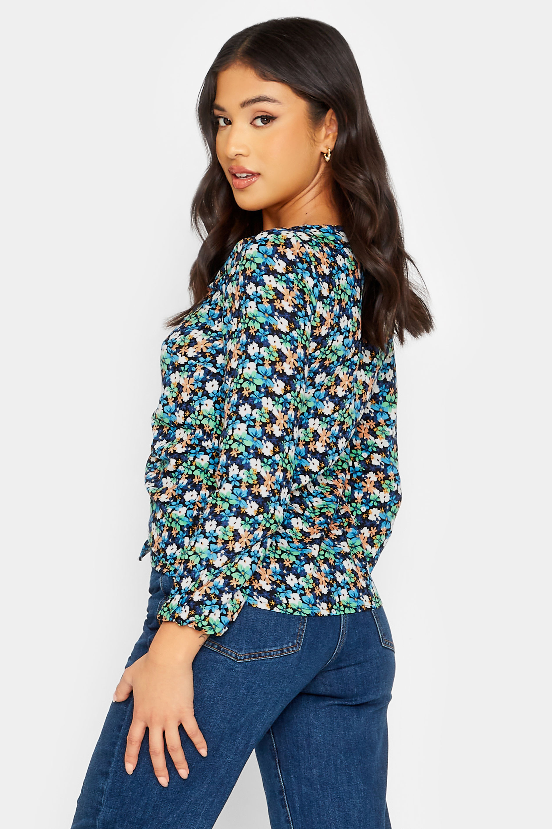 PixieGirl Blue Floral Ruched Front Top | PixieGirl 4