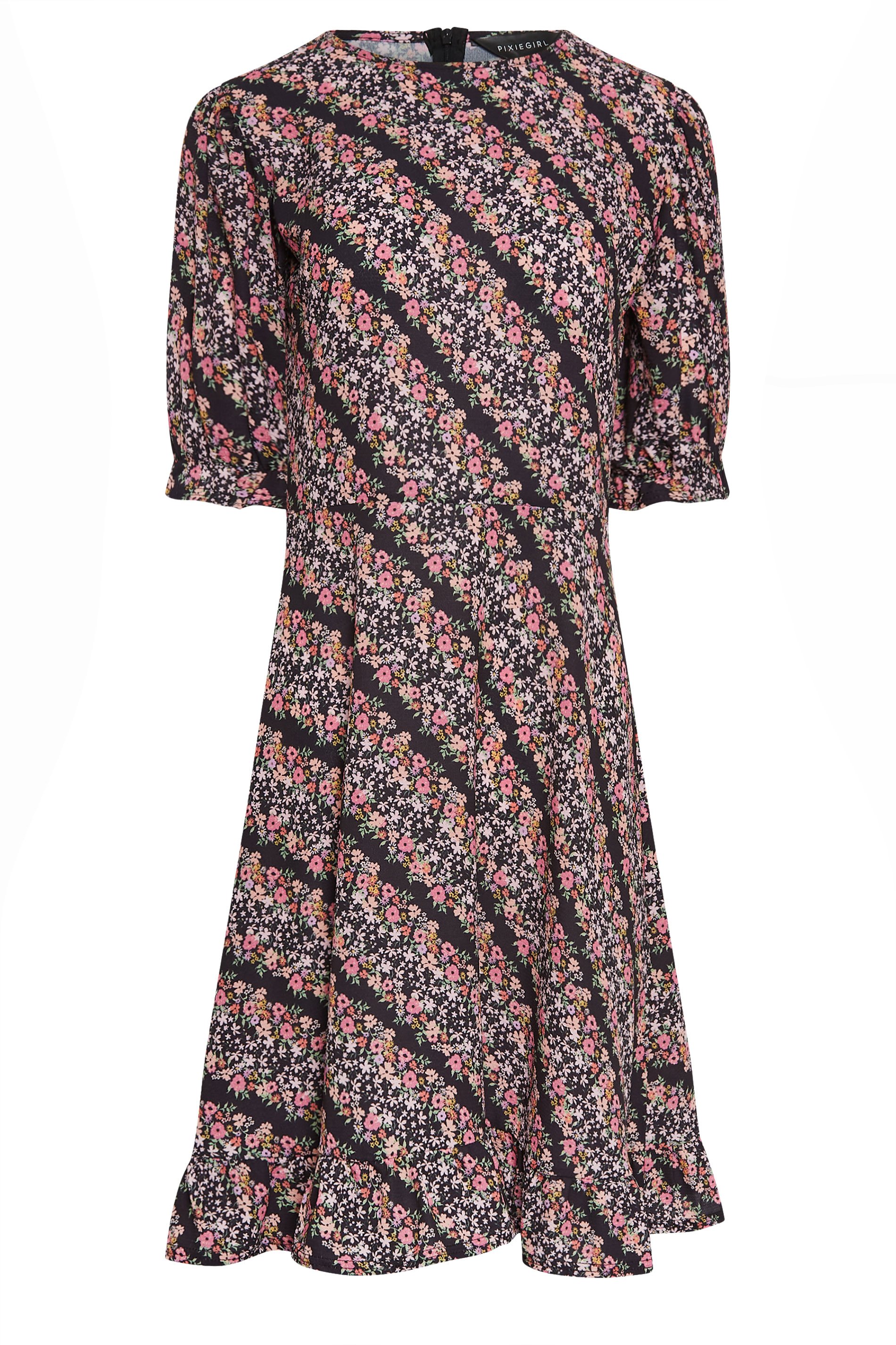 PixieGirl Black Ditsy Floral Print Midi Dress | PixieGirl  6