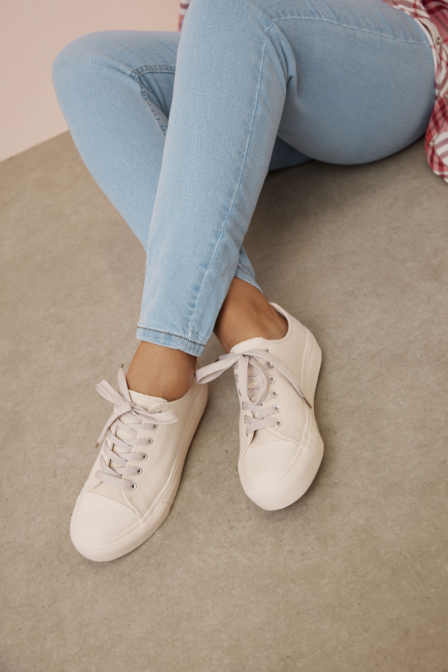 Natural Brown Canvas Trainers In Extra Wide EEE Fit | Yours Clothing 1