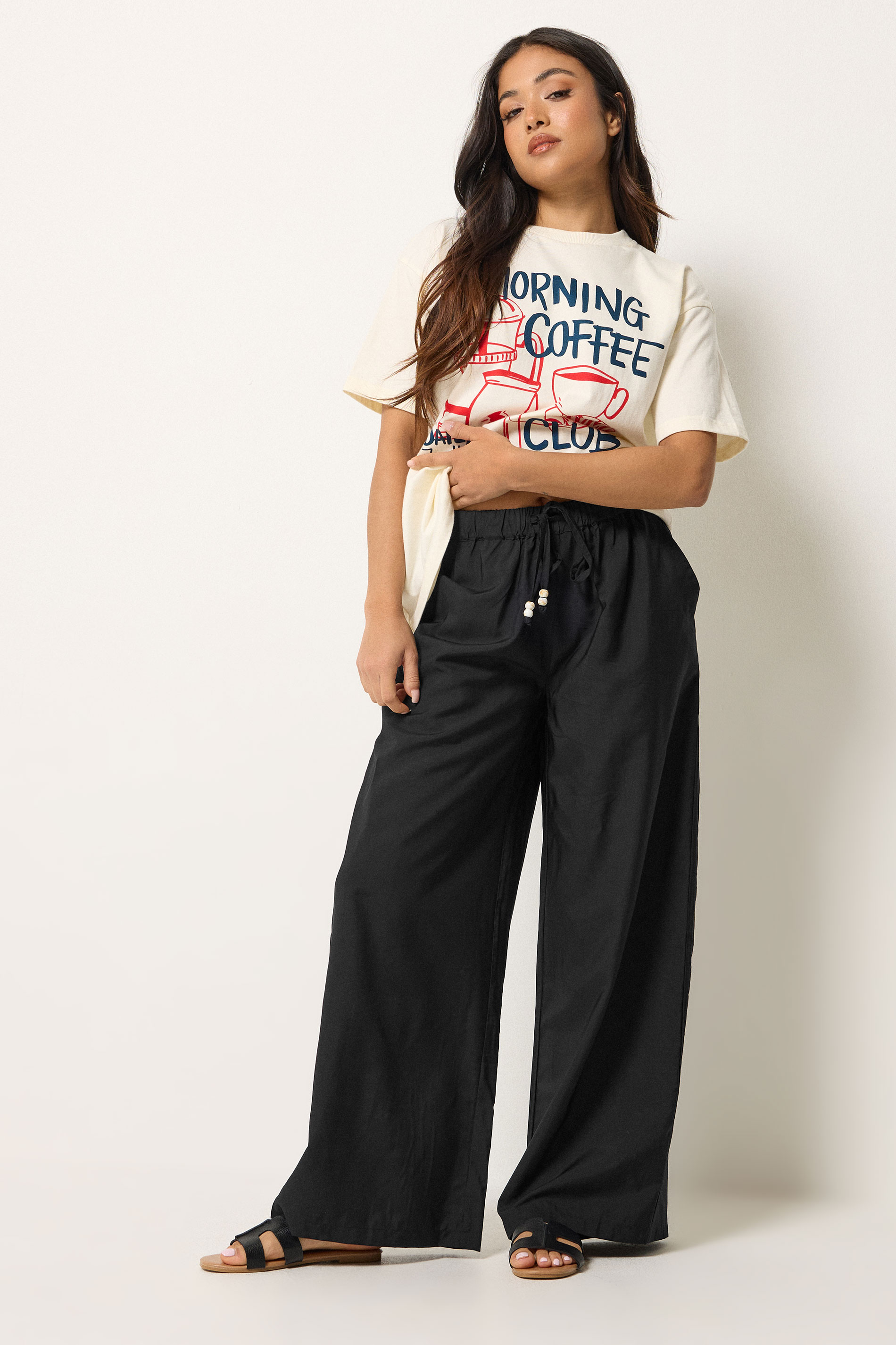 Pixiegirl Women's Black Petite Beaded Wide Leg Trousers Size Petite > 14