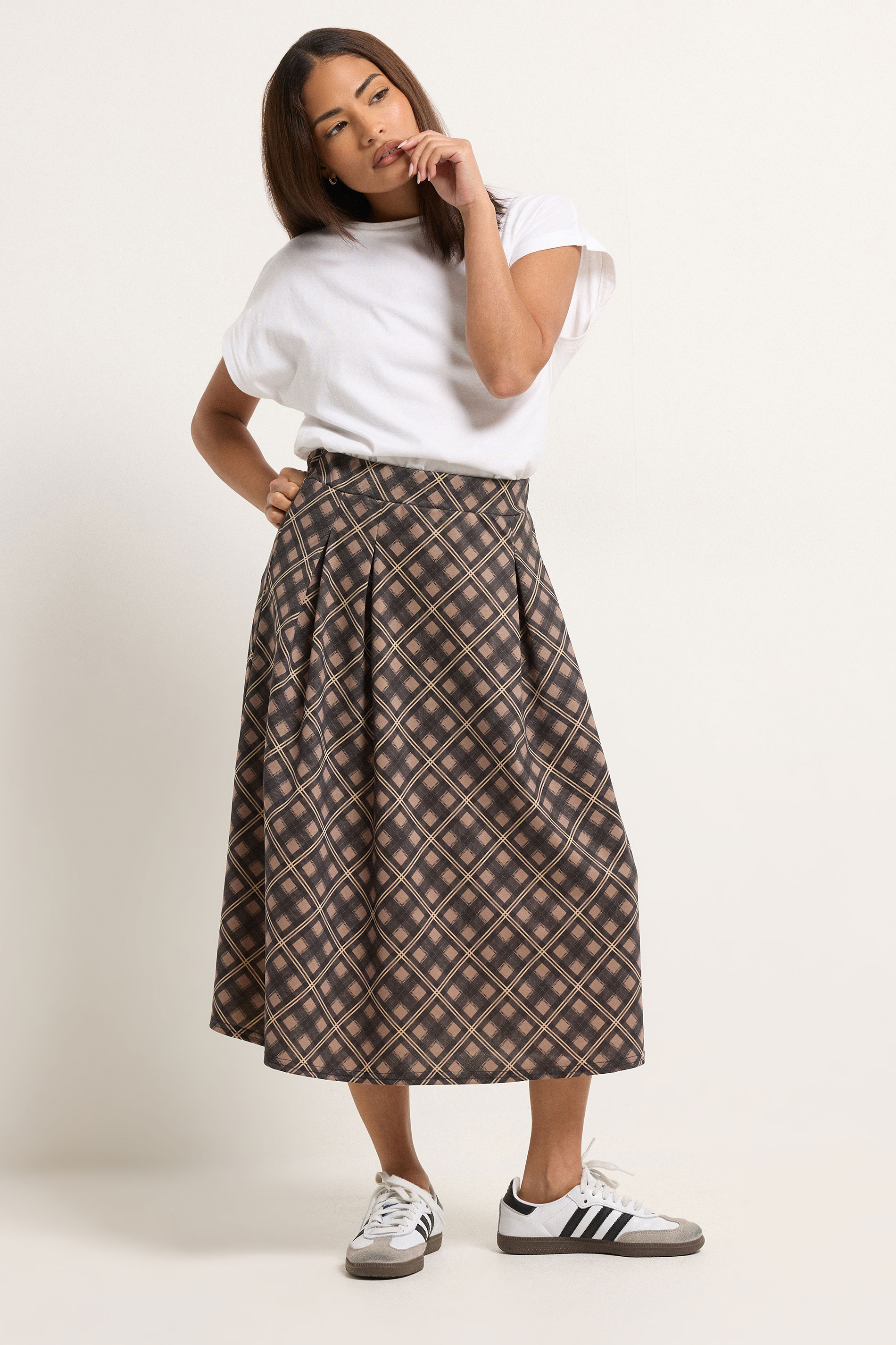 Pixiegirl Women's Brown Petite Check Midi Skirt Size 18