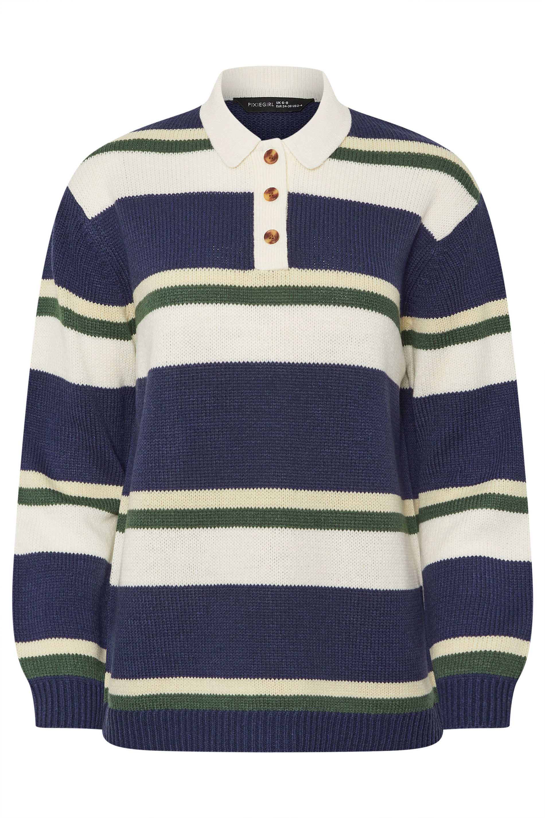 PixieGirl Petite Women's Navy Blue Stripe Rugby Jumper | PixieGirl 5