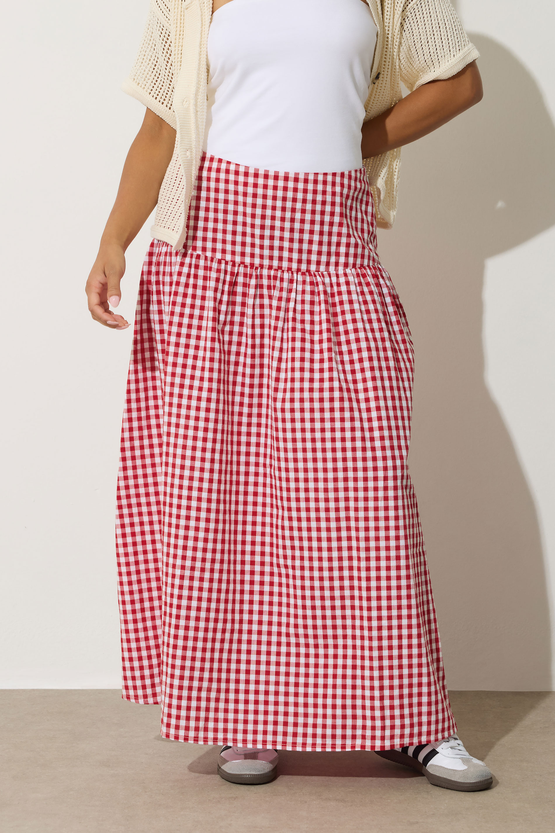 PixieGirl Petite Women's Red Gingham Print Maxi Skirt | PixieGirl 2