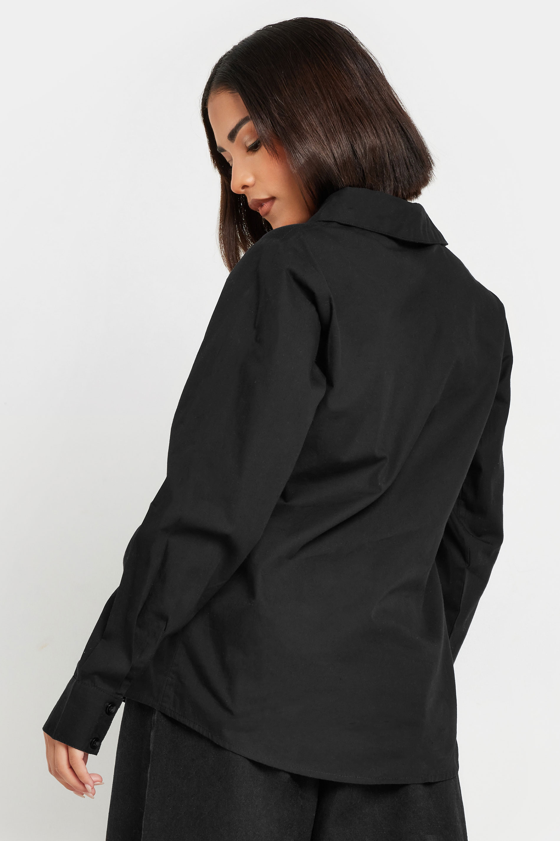 Petite Black Fitted Cotton Shirt | PixieGirl 4