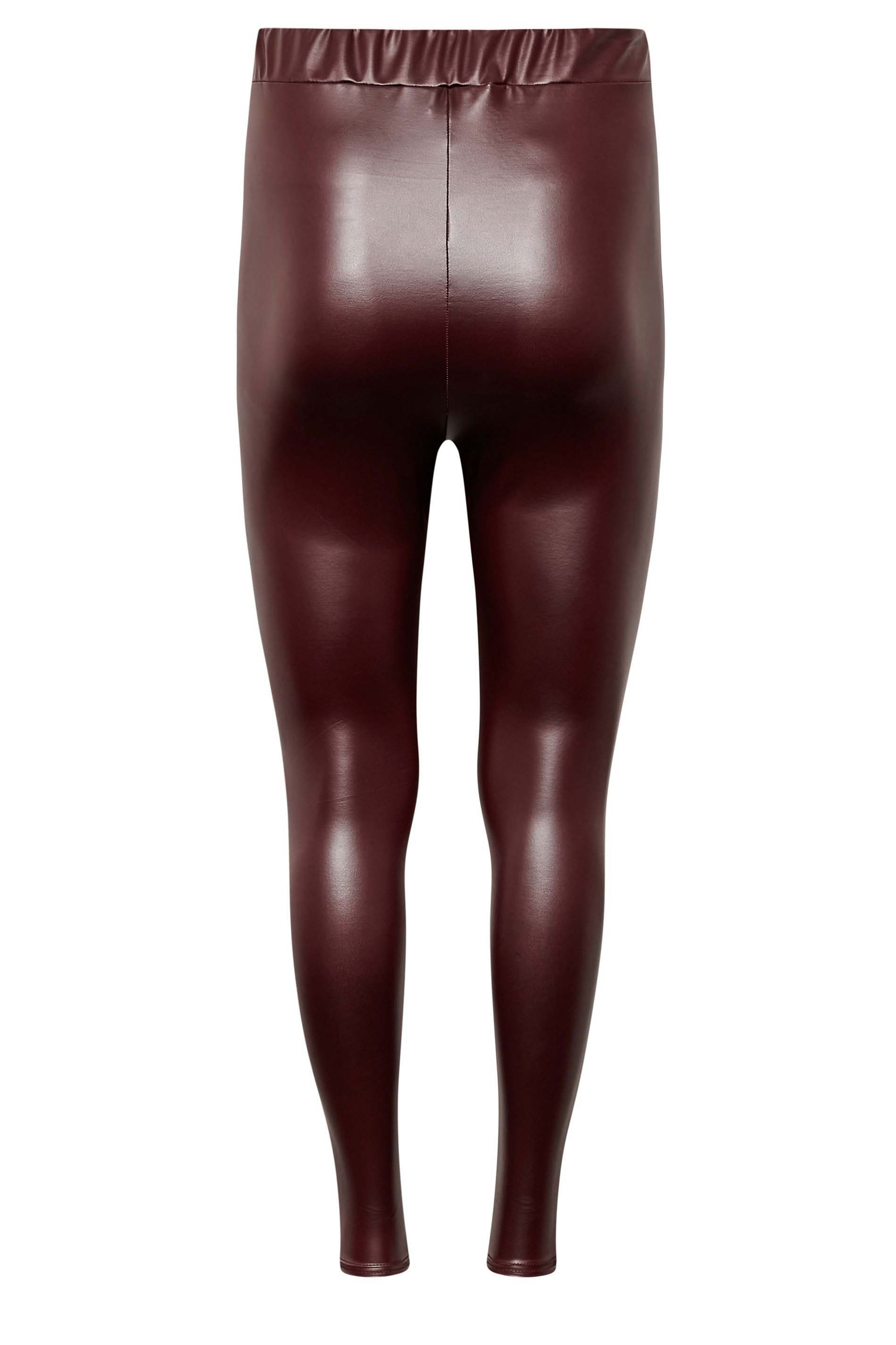 Petite Womens Burgundy Red Stretch Leather Leggings