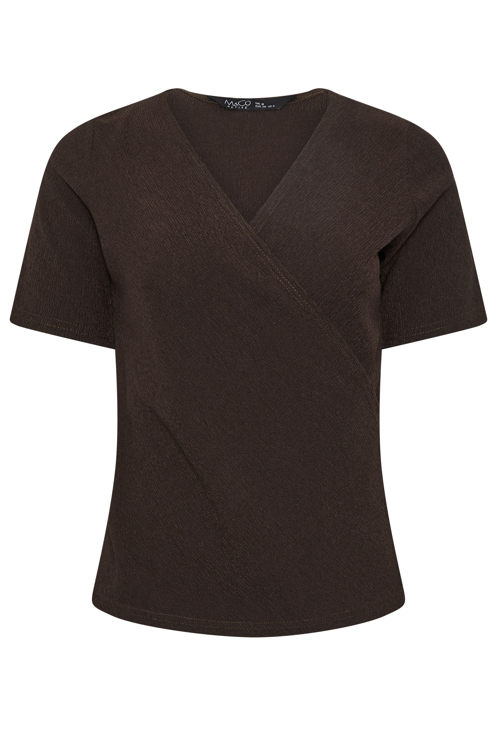 M&Co Petite Chocolate Brown Textured Wrap Top | M&Co 1