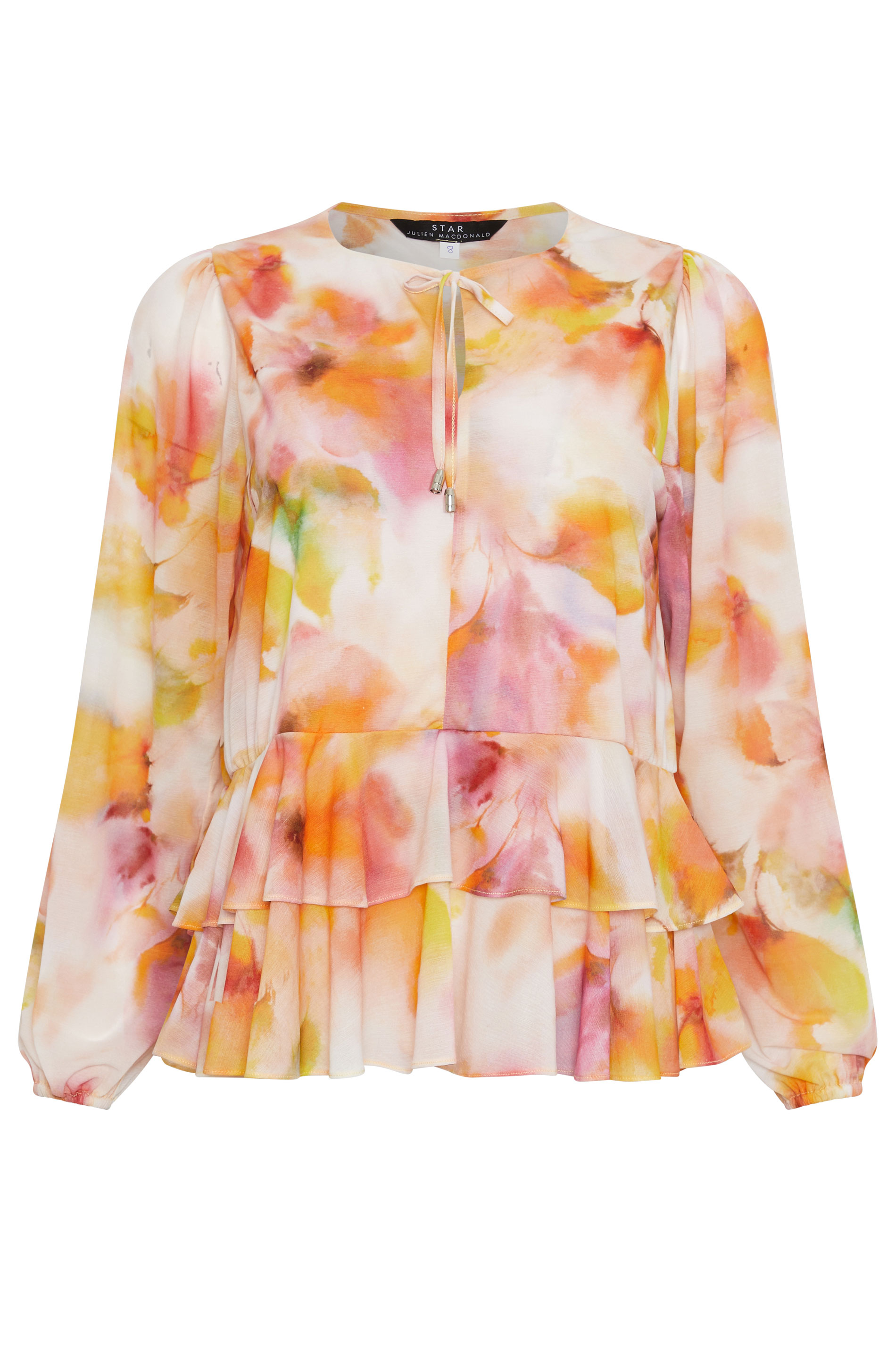 STAR Orange Abstract Frill Hem Blouse | StarByJM 5