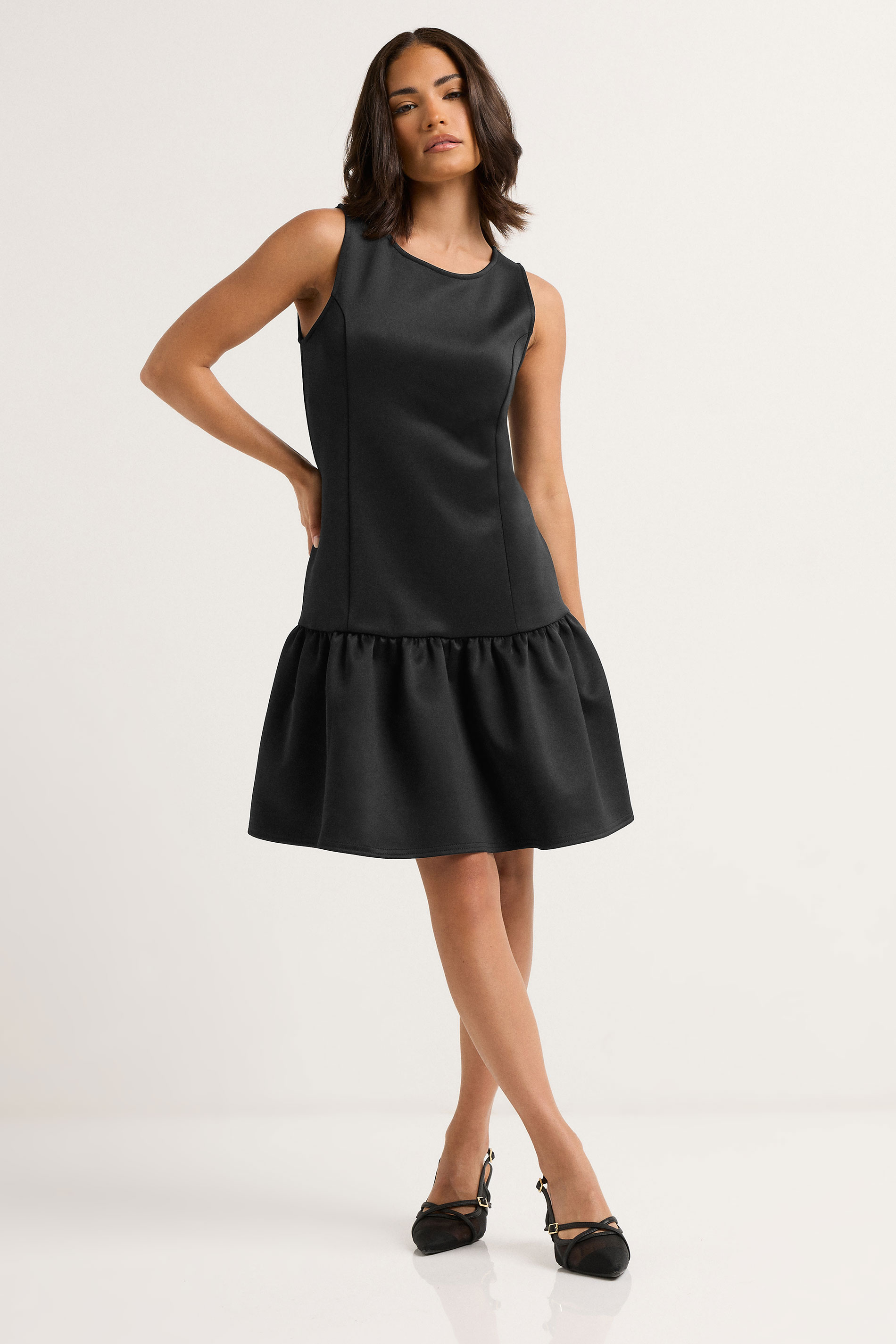 PixieGirl Petite Women's Black Scuba Drop Waist Mini Dress | PixieGirl 2