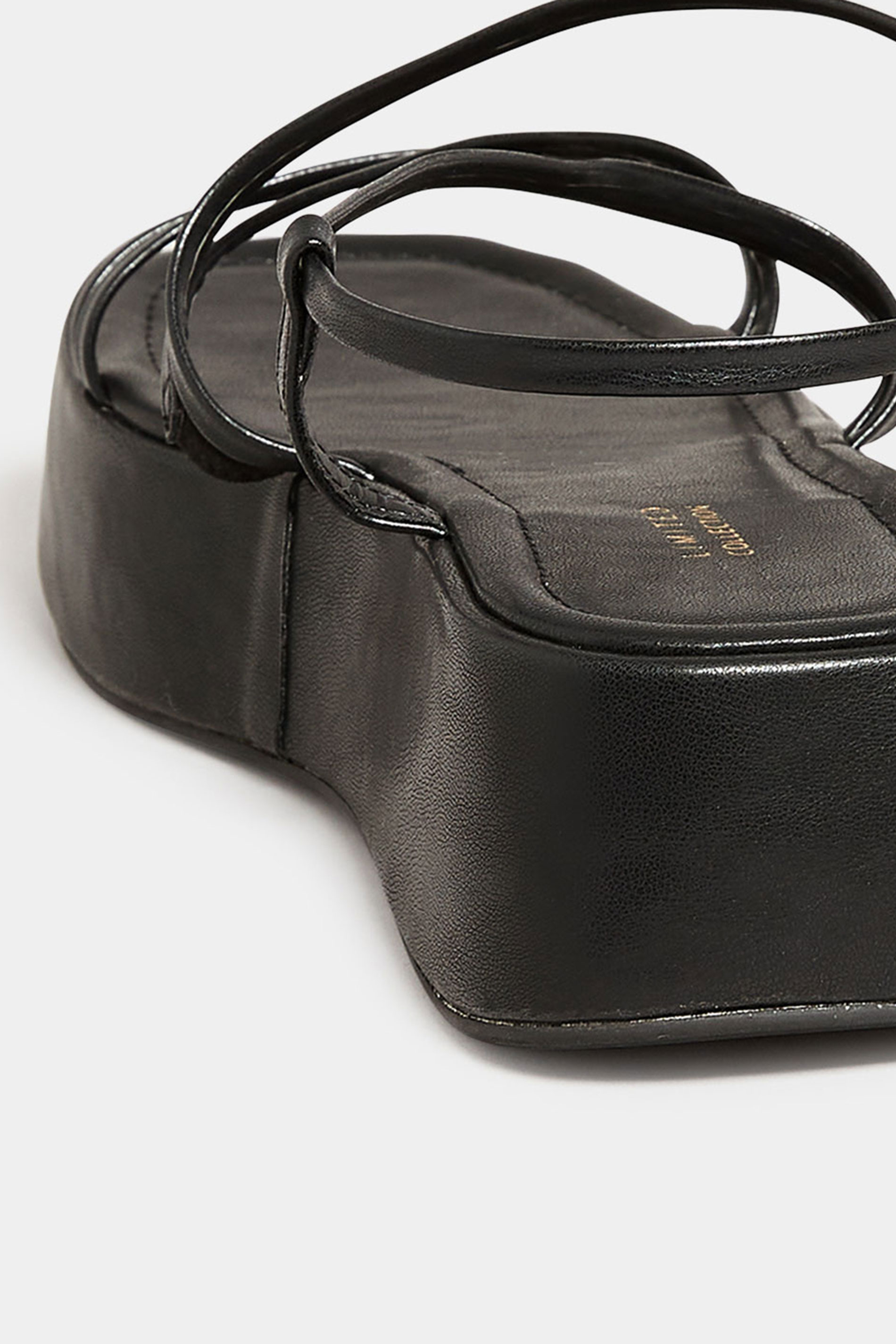 Black Strappy Flatform Sandals in Extra Wide EEE Fit | Yours Clothing 4