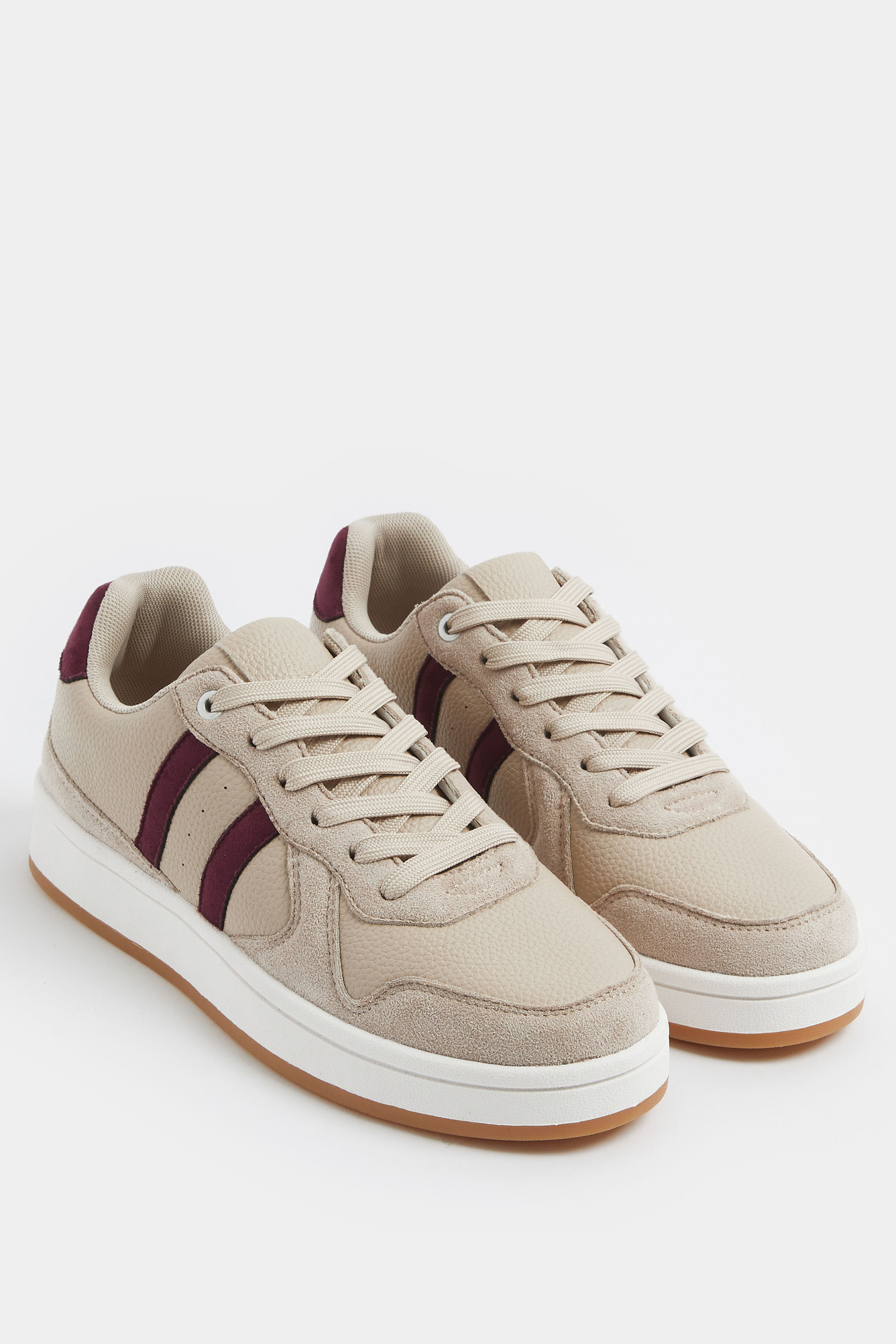 Natural Brown Padded Lace Up Trainers In Wide E Fit | YoursClothing 1