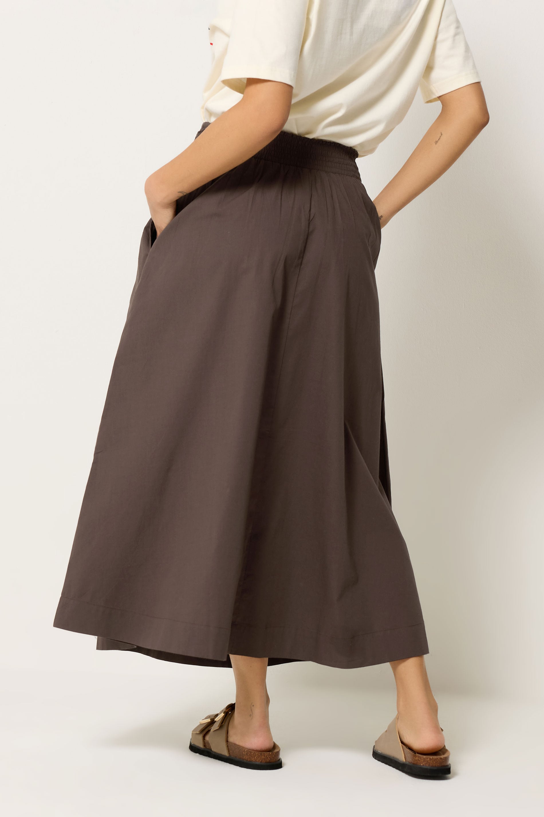 PixieGirl Petite Women's Chocolate Brown Poplin Shirred Cotton Maxi Skirt | PixieGirl 2