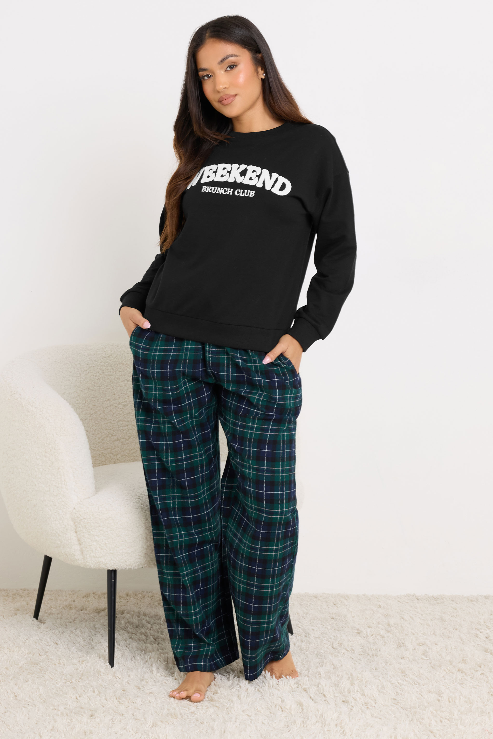 PixieGirl Petite Black 'Weekend Brunch Club' Slogan Lounge Top | PixieGirl 5