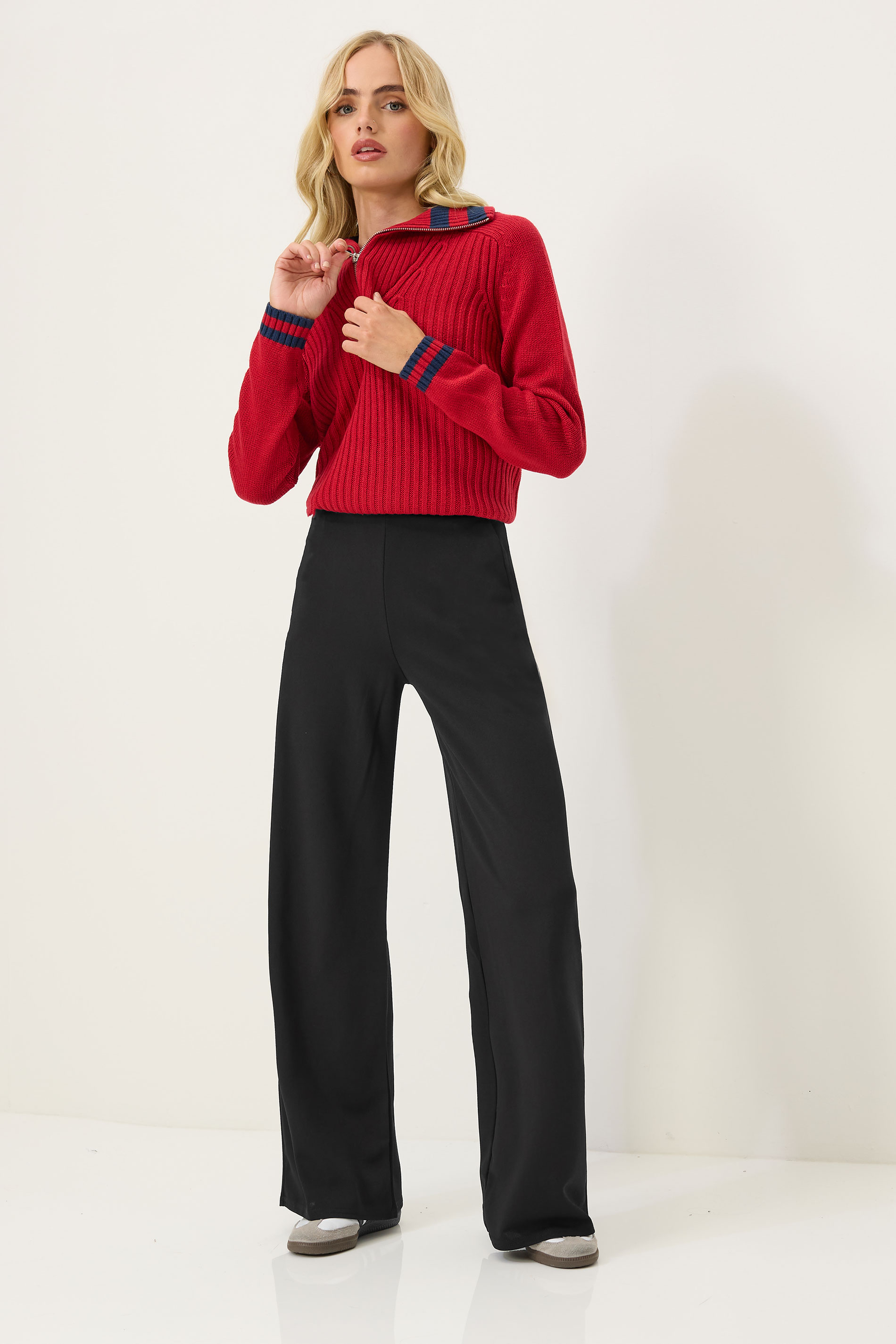 Petite Black Scuba Wide Leg Trousers | PixieGirl 1