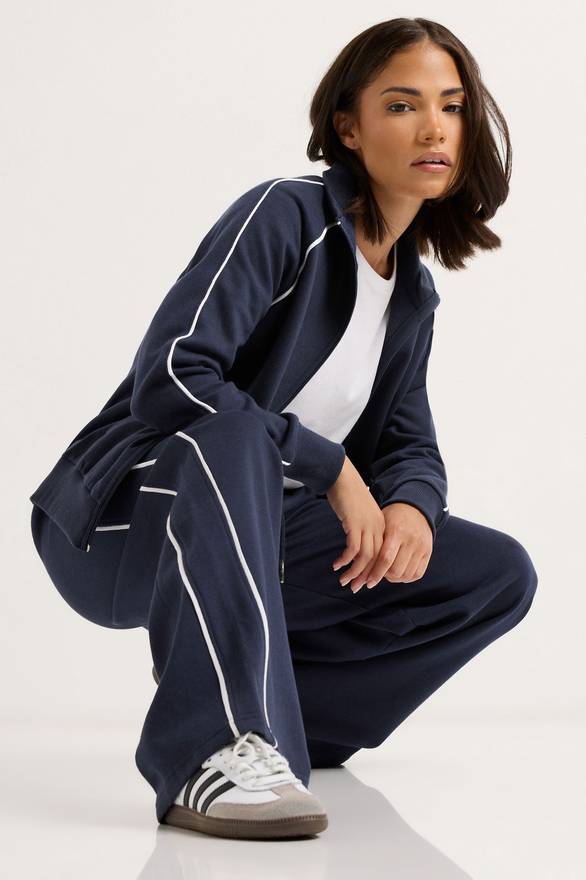 PixieGirl Petite Women's Navy Blue Contrast Piping Zip Sweatshirt | PixieGirl 4