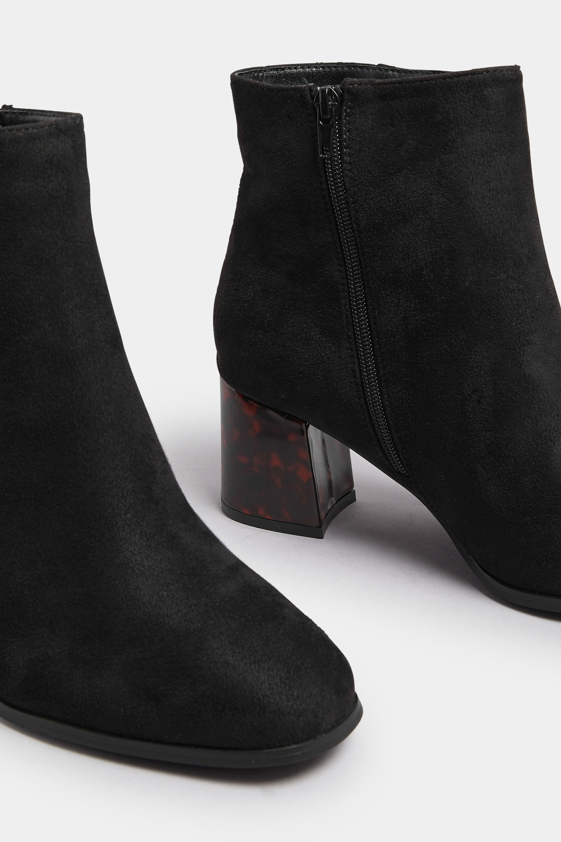 Black Tortoiseshell Block Heel Boots In Extra Wide EEE Fit | Yours Clothing 5