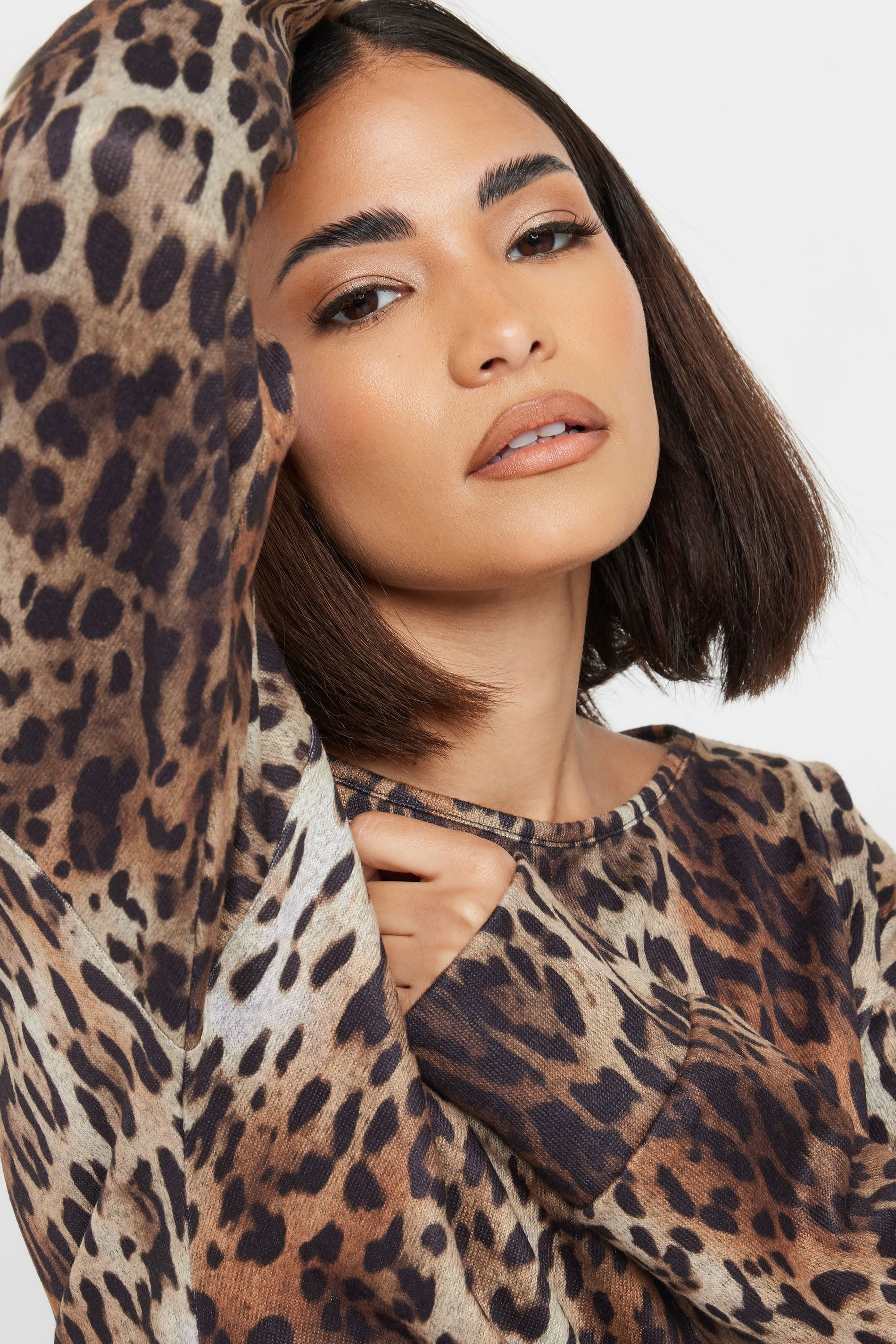 PixieGirl Petite Women's Brown Soft Touch Leopard Print Jumper | PixieGirl 5