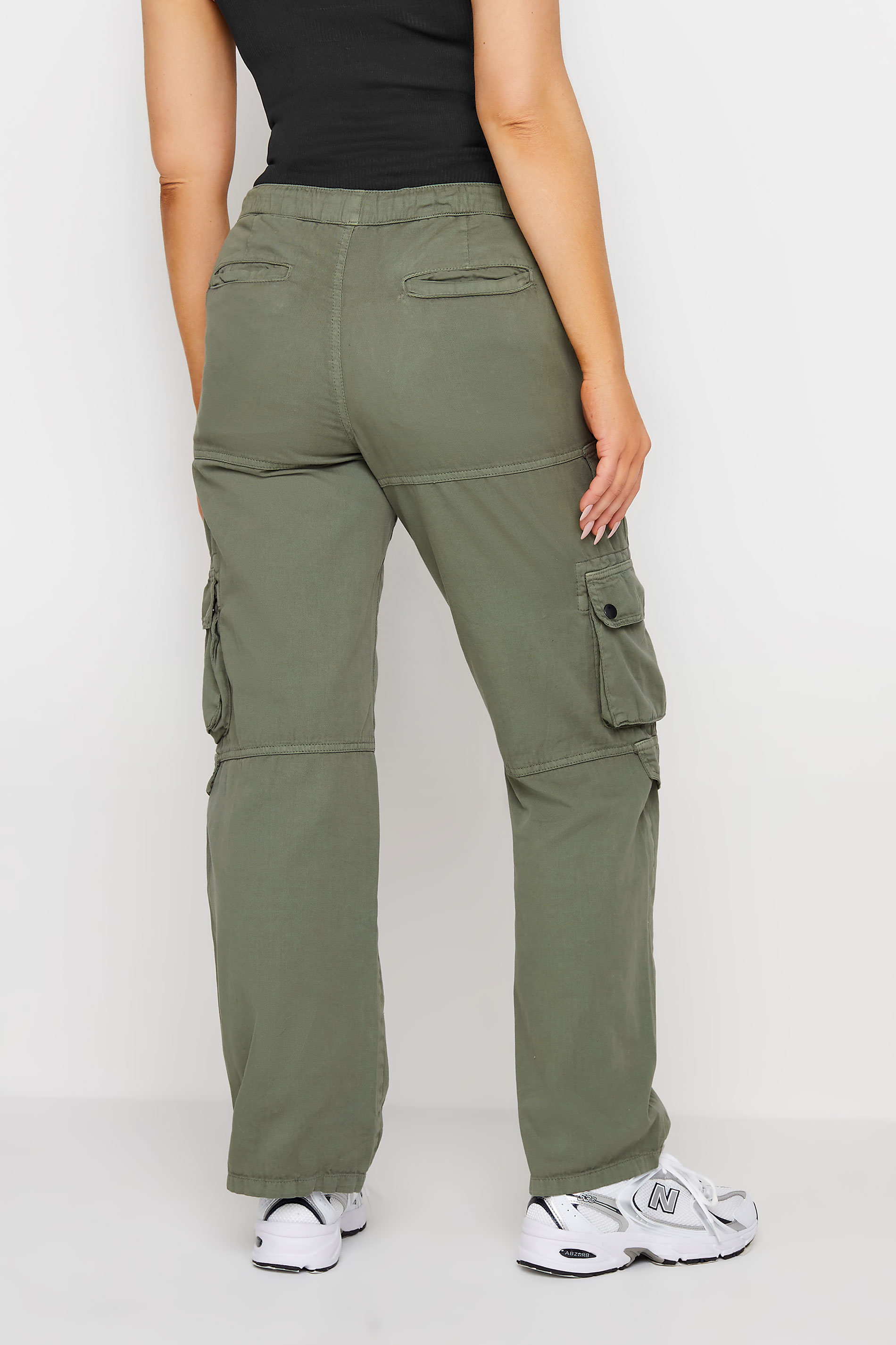 Khaki Green Drawstring Waist Cargo Trousers | PixieGirl 3