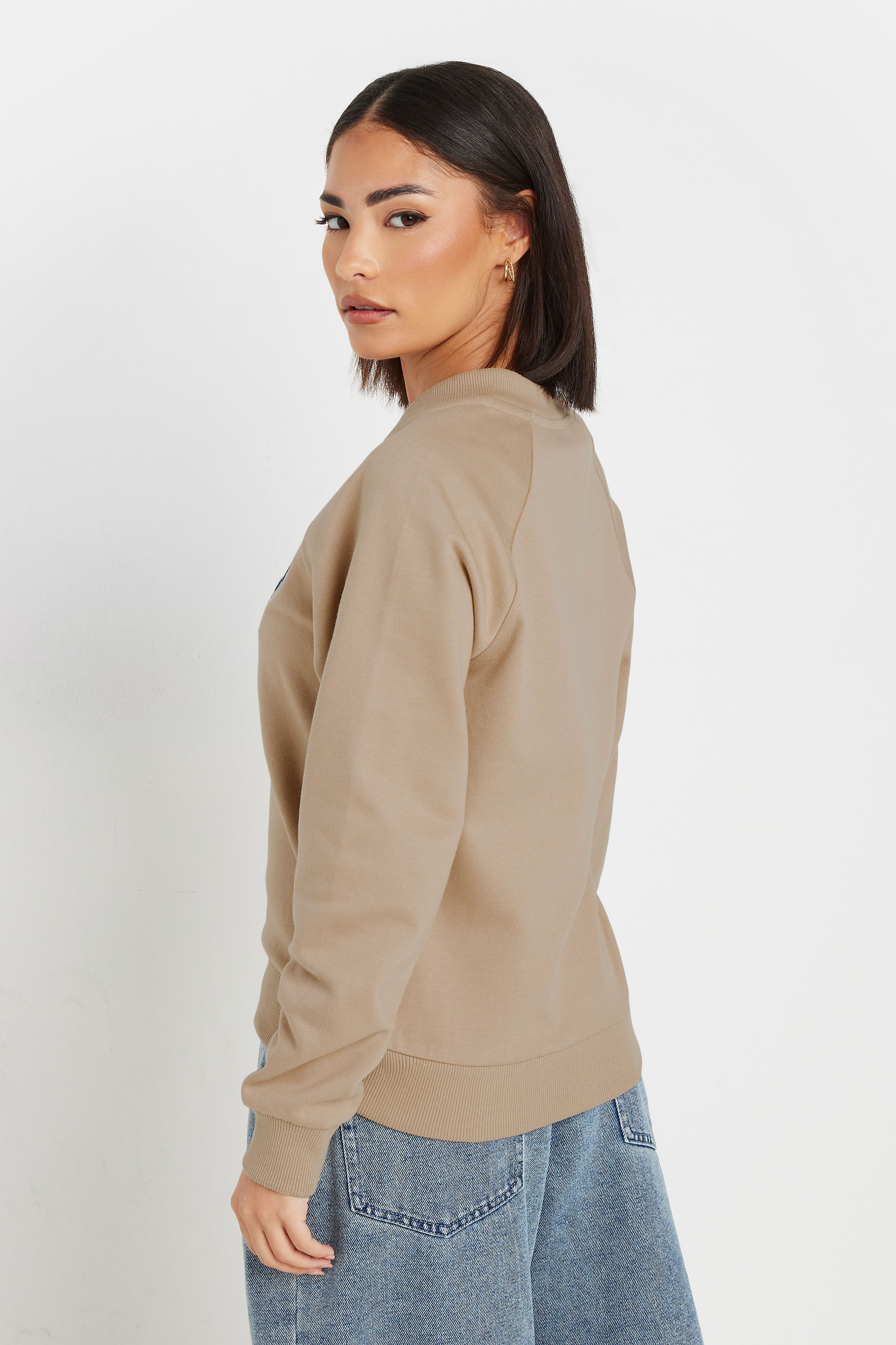 PixieGirl Petite Women's Stone Brown Embroidered Initial Jersey Bomber Jacket | PixieGirl 3