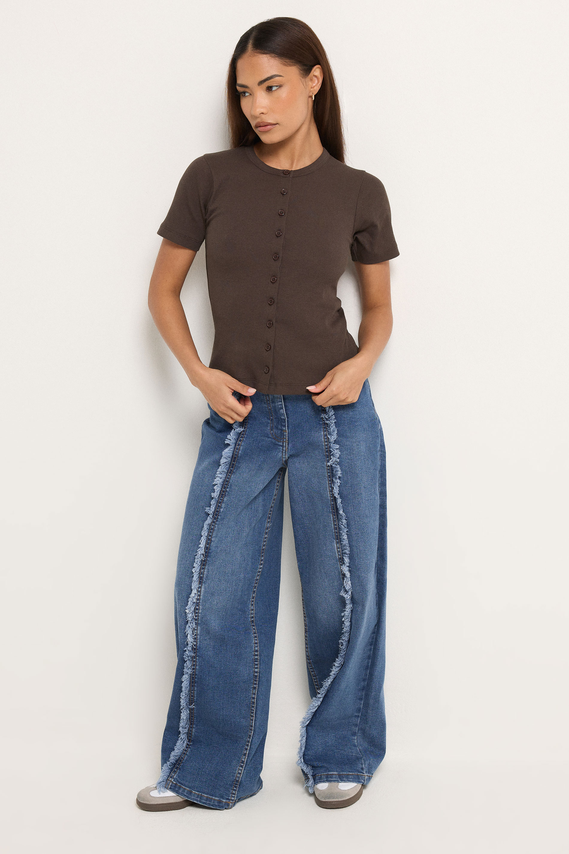 Pixiegirl Women's Blue Petite Mid Frayed Seam Wide Leg Jeans Size Petite > 18