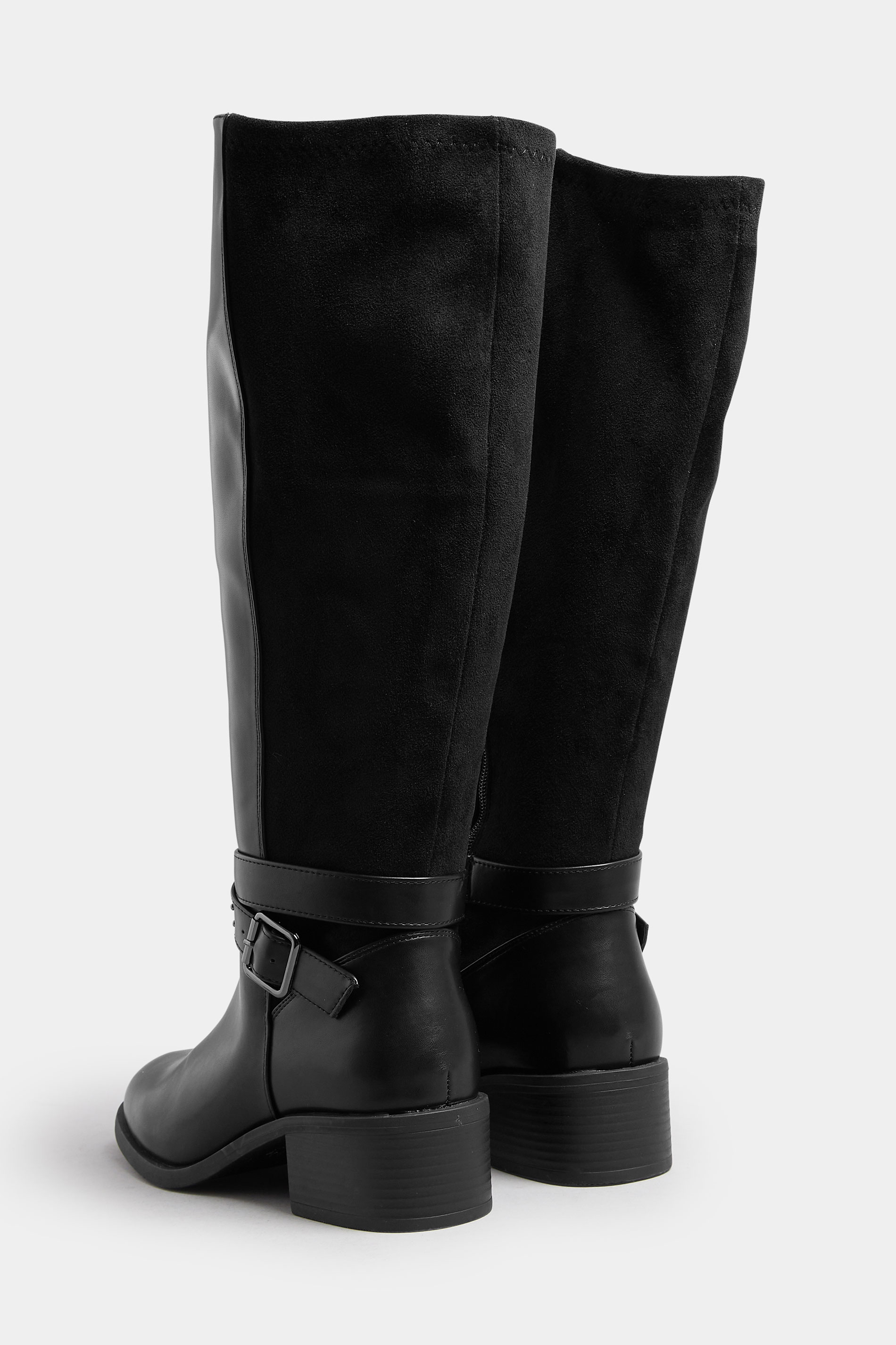 Black Metal Detail Knee High Boots In Wide E Fit | Yours Clothing 4