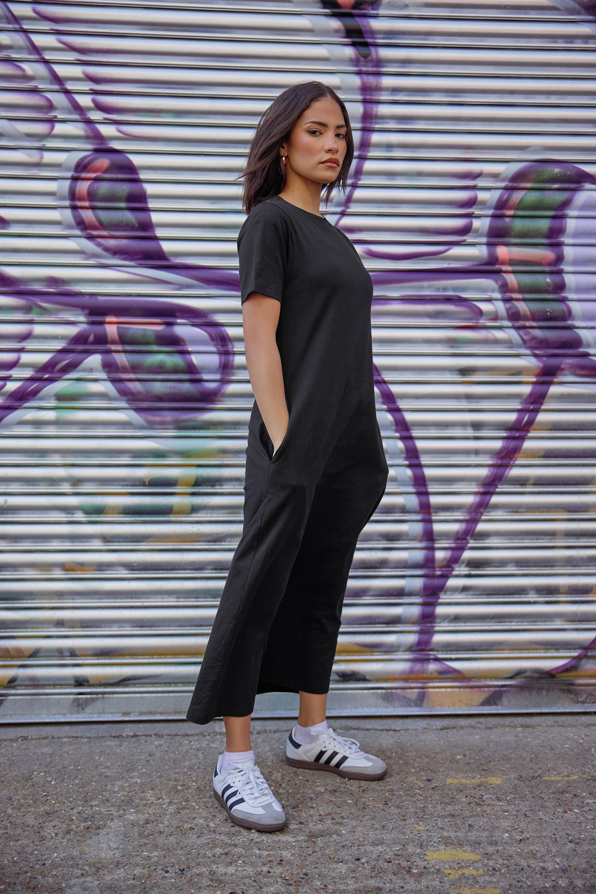 PixieGirl Petite Women's Black Cotton T-Shirt Maxi Dress | PixieGirl 1