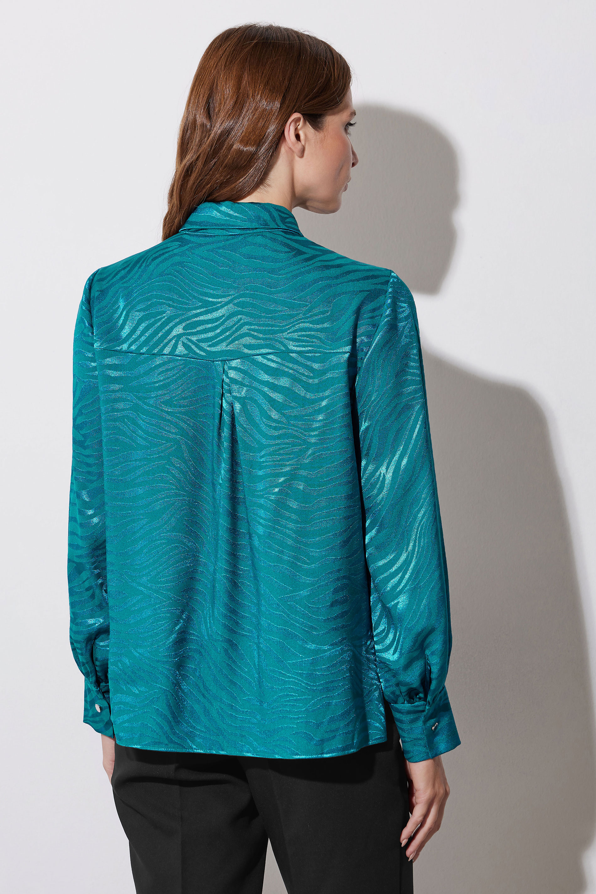 STAR Teal Blue Animal Print Satin Jacquard Shirt | StarByJM 3