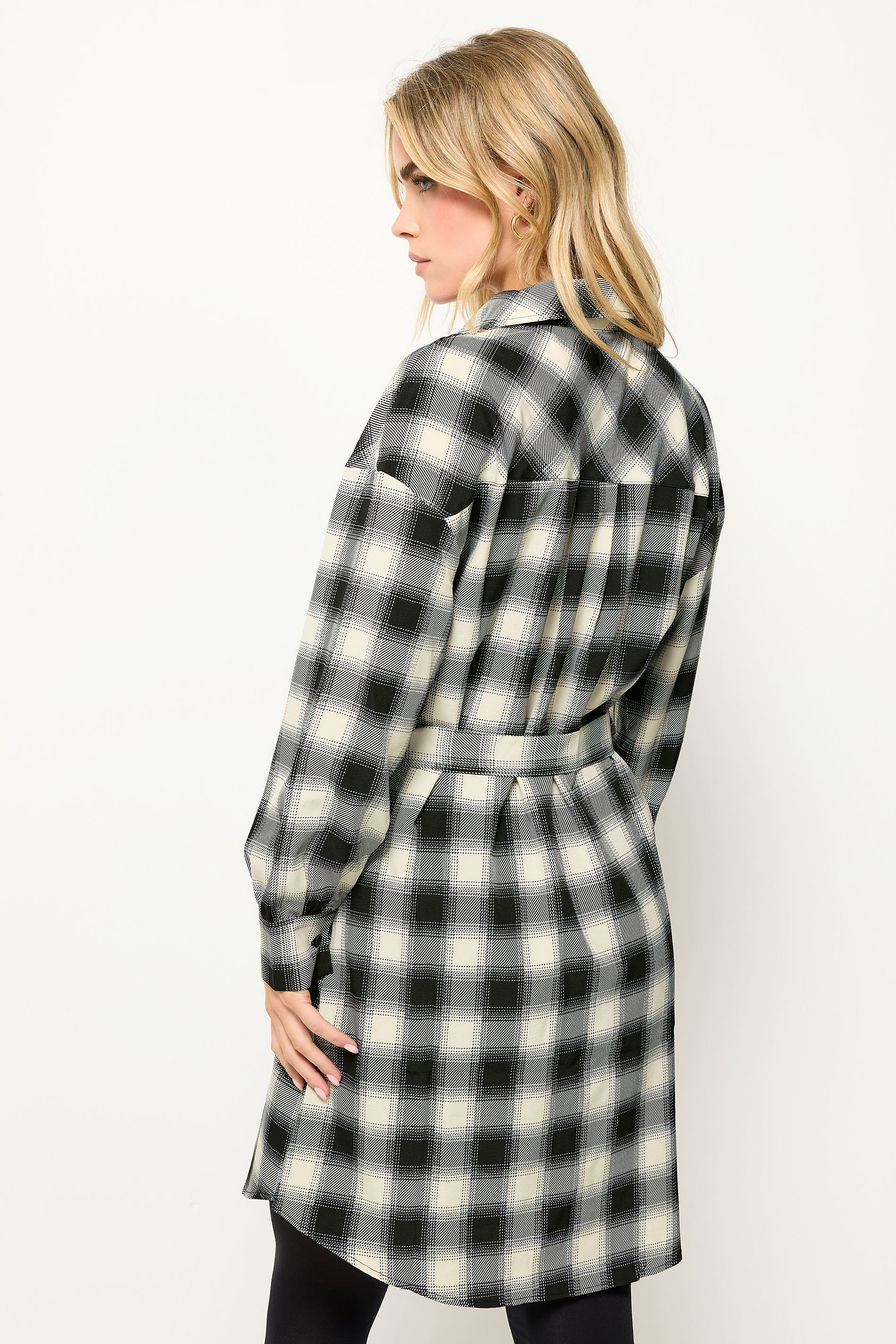 PixieGirl Petite Women's Black Check Print Shirt Dress | PixieGirl 3