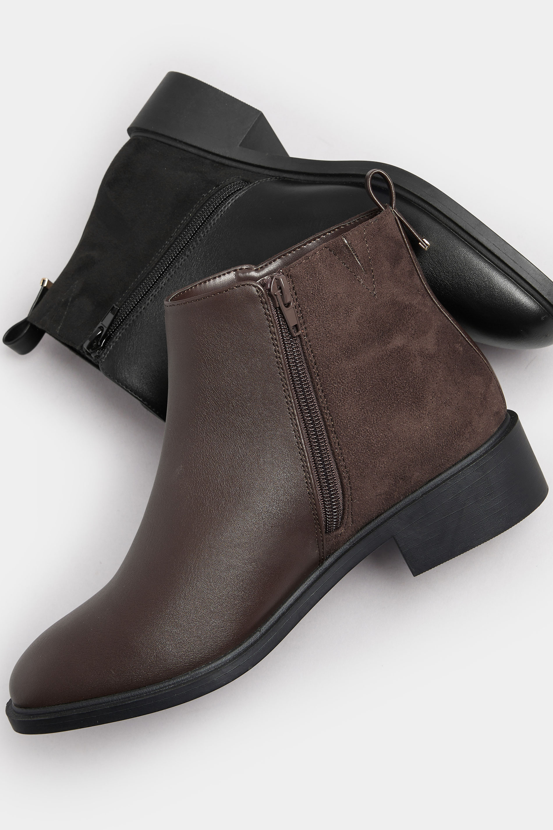 Brown Faux  Leather Metal Trim Ankle Boots In Extra Wide EEE Fit | Yours Clothing 6