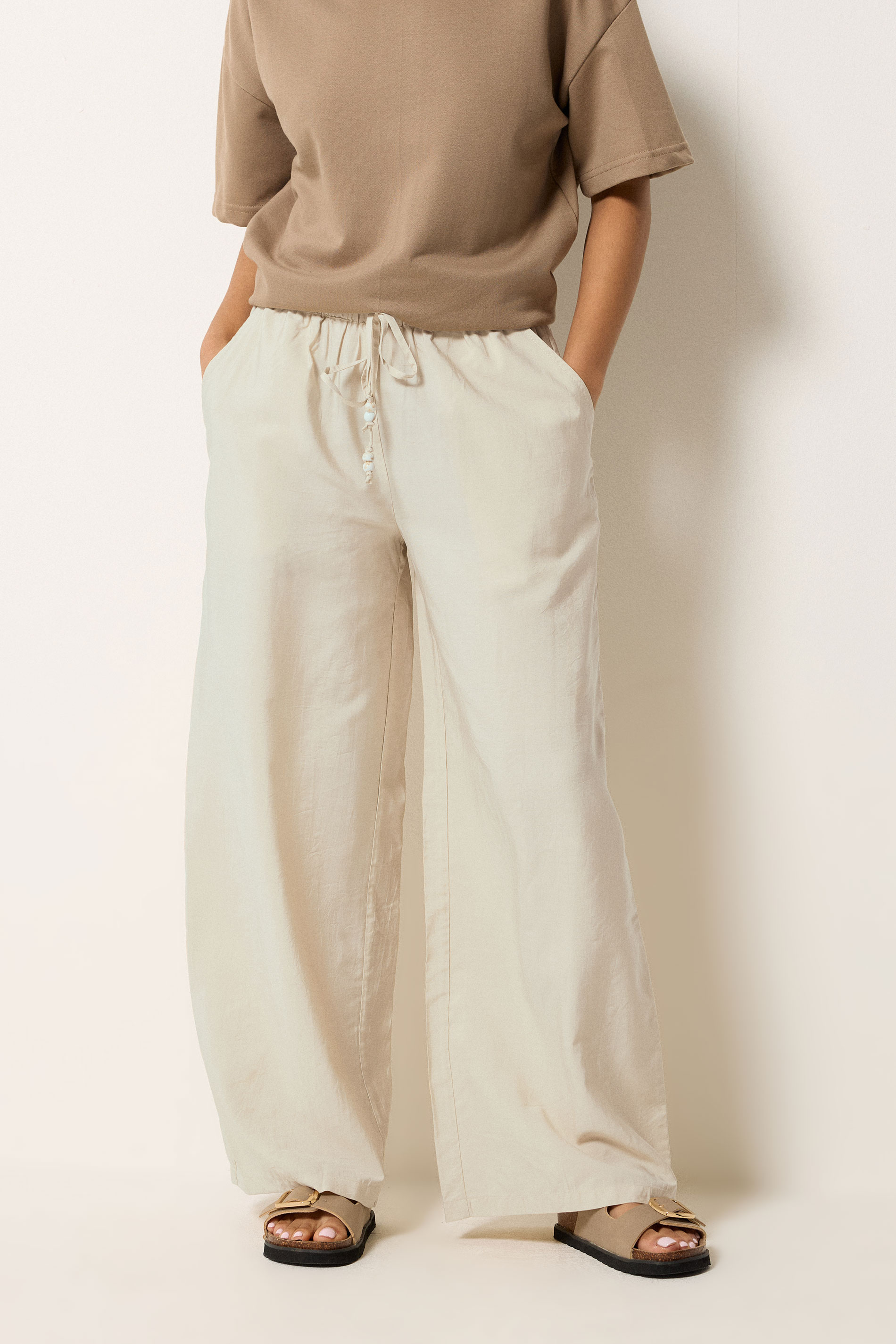 PixieGirl Petite Women's Ivory White Beaded Wide Leg Trousers | PixieGirl 1