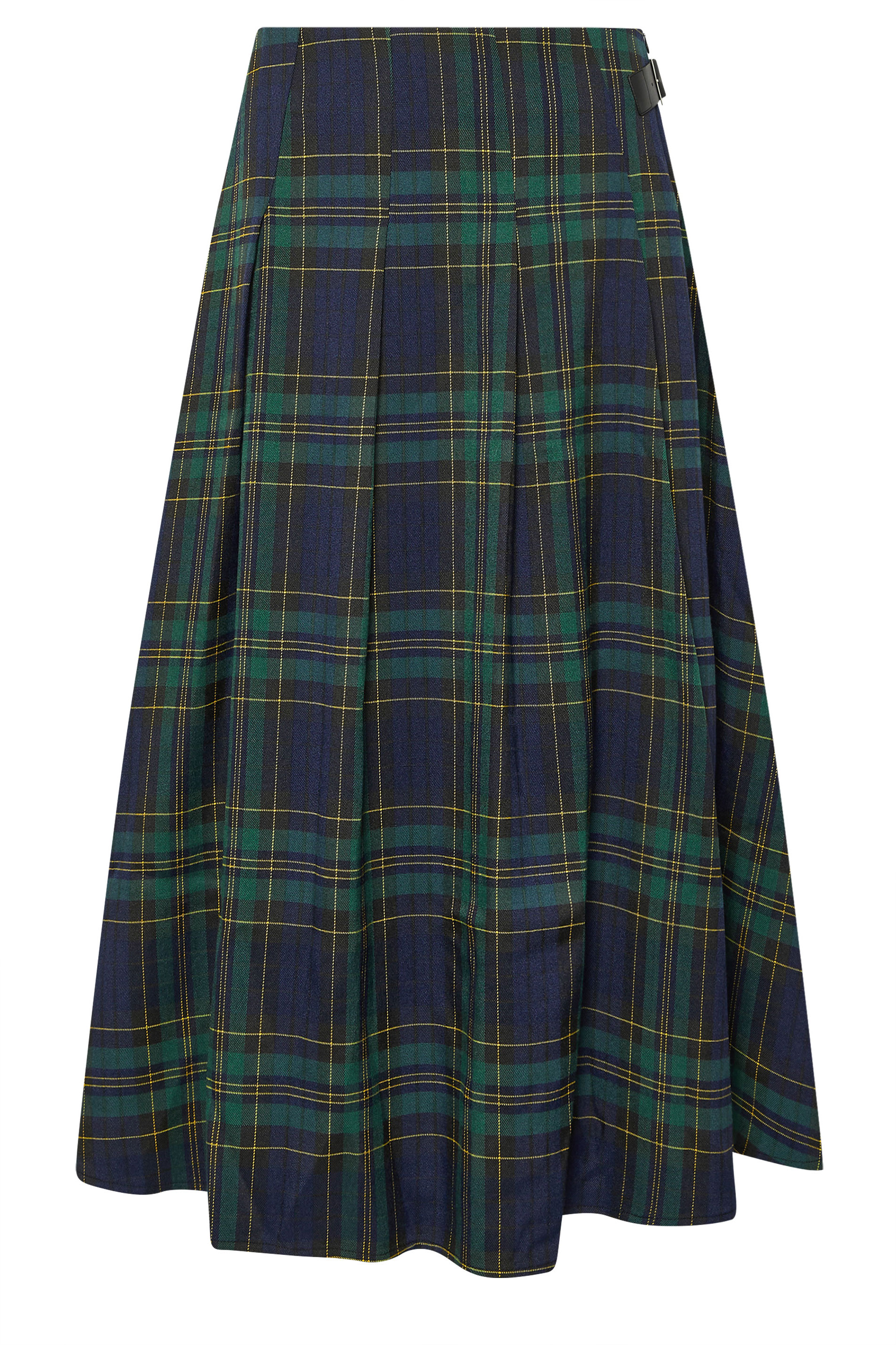 PixieGirl Petite Women's Blue & Green Check Buckle Midi Skirt | PixieGirl 7