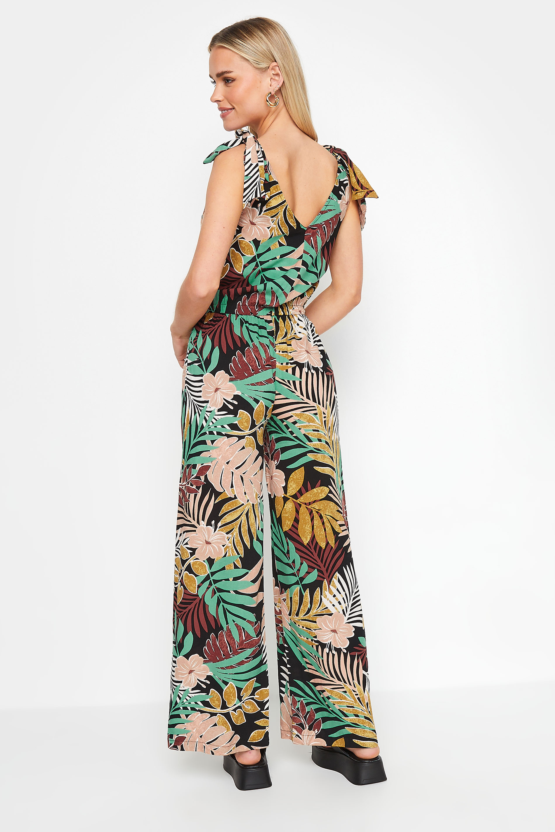 PixieGirl Petite Women's Black Tropical Print Wide Leg Jumpsuit | PixieGirl 3