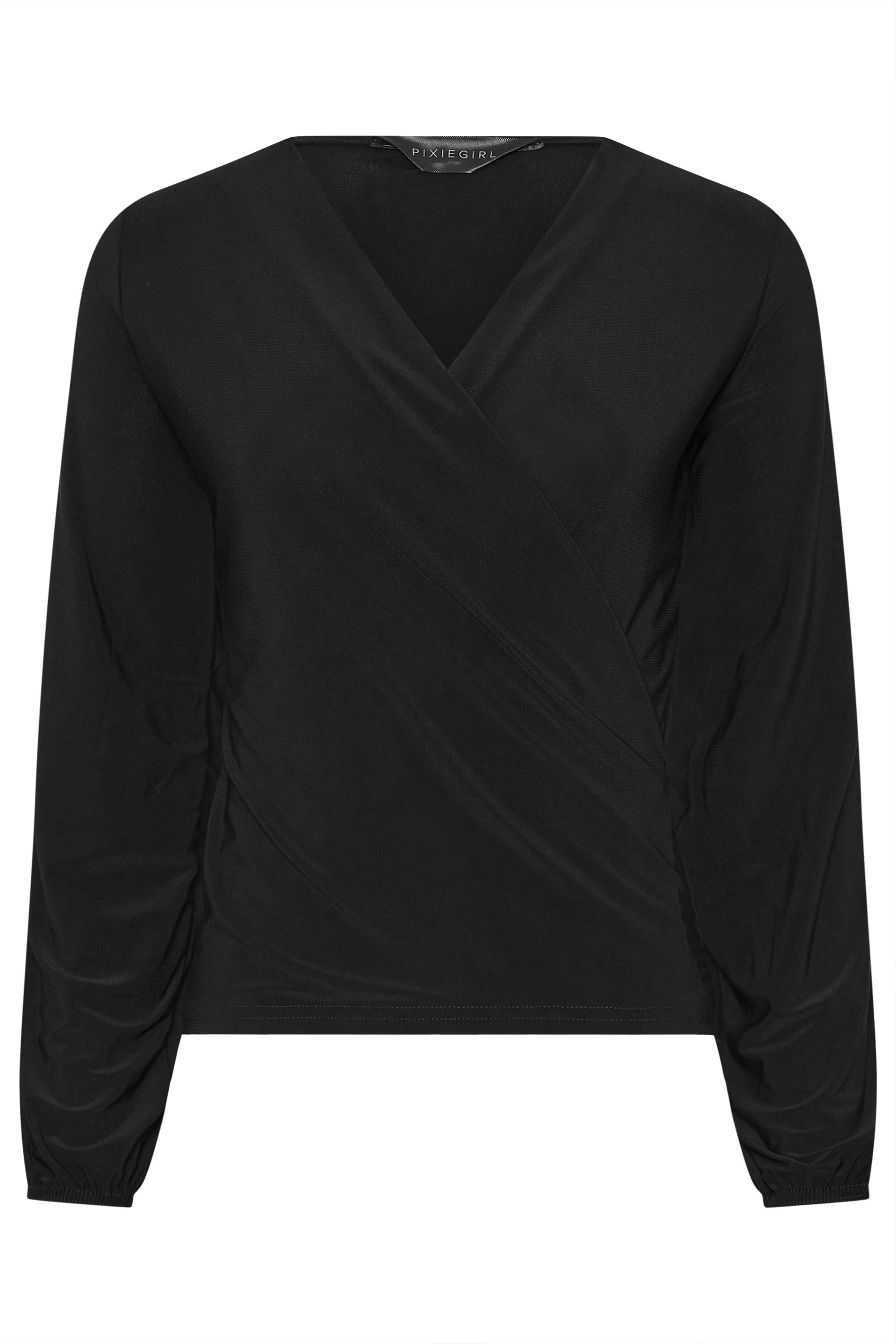 PixieGirl Petite Women's Black Stretch Wrap Top | PixieGirl 5