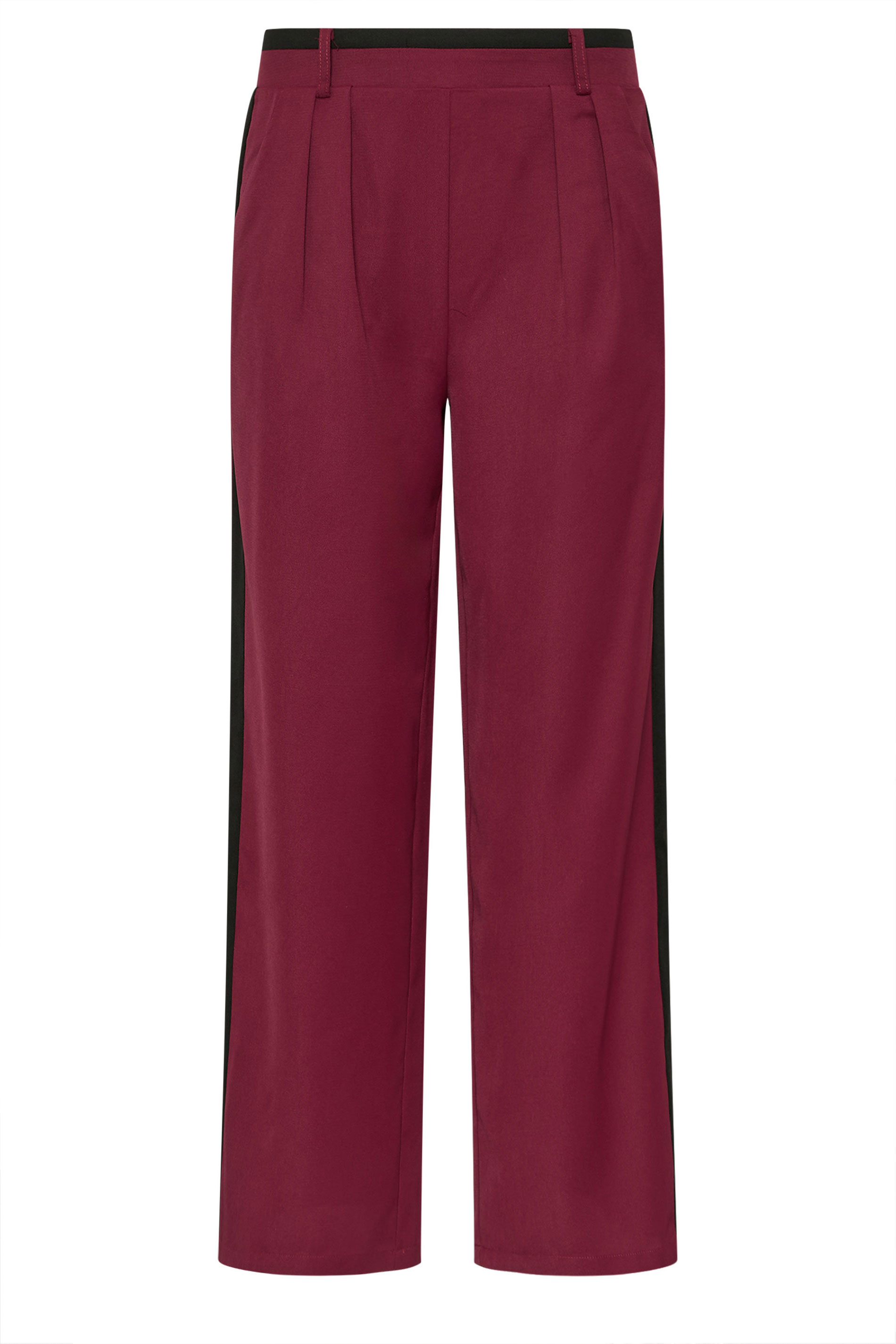 PixieGirl Petite Women's Burgundy Red Side Stripe Contrast Waist Wide Leg Trousers | PixieGirl 8