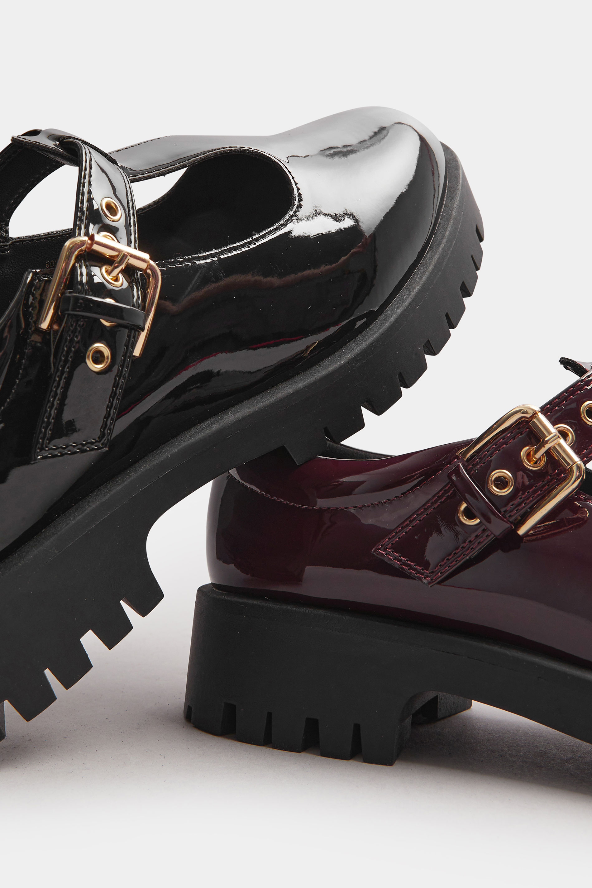 Burgundy Red Patent Chunky T-Bar Mary Janes In Extra Wide EEE Fit | Yours Clothing 7