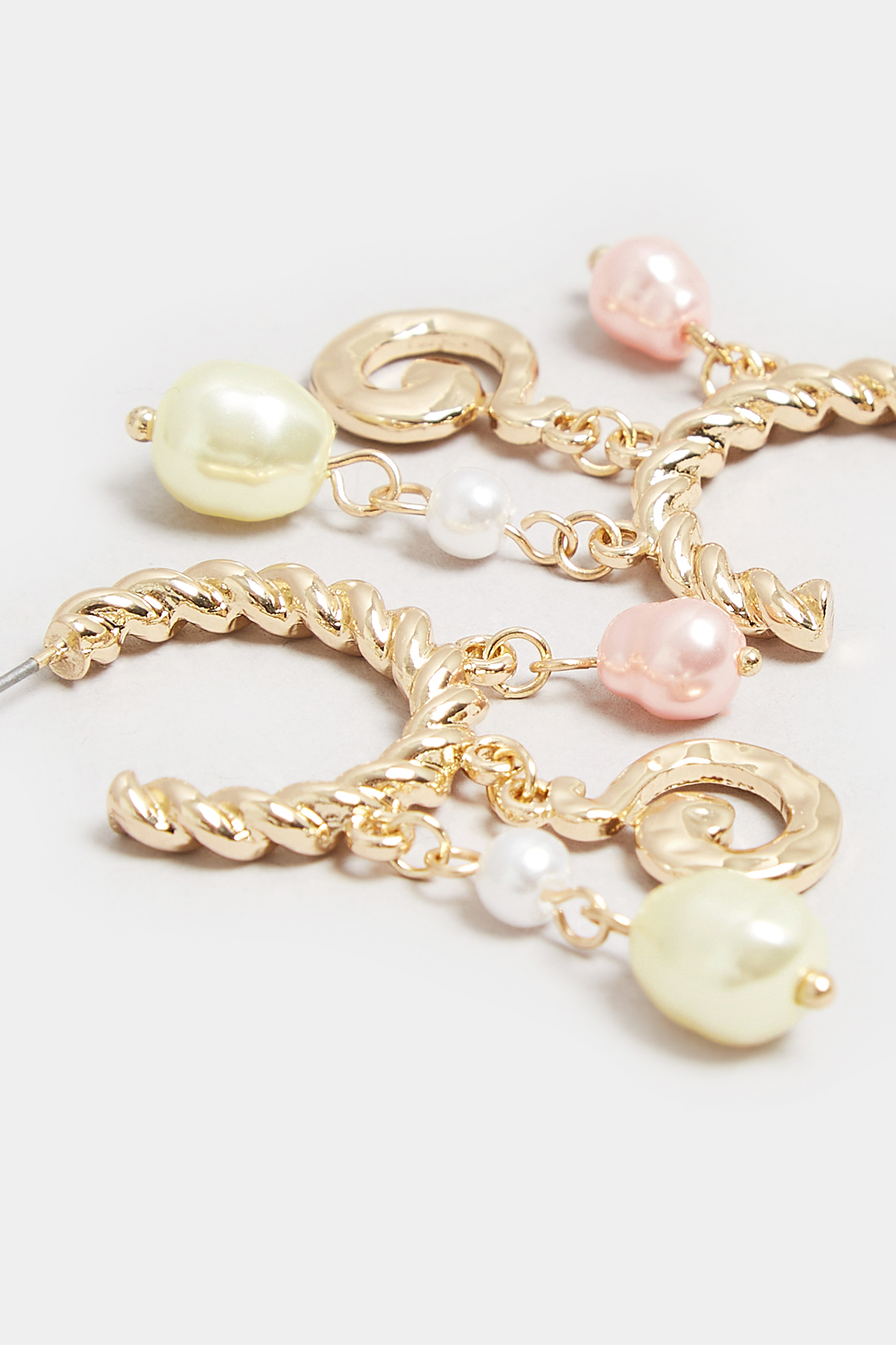 Gold Tone Pearl Hoop Drop Earrings | Yours Clothing 3